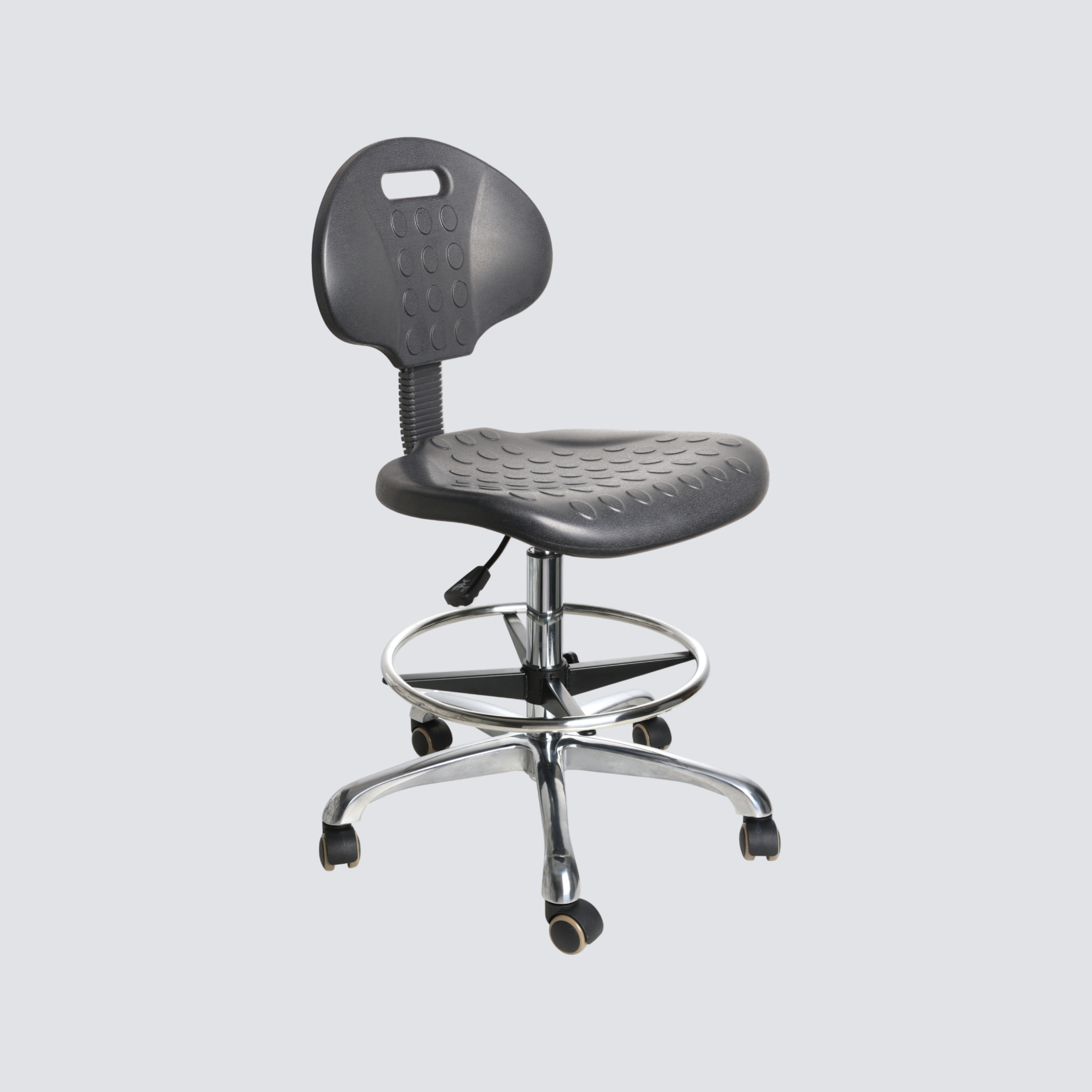 Industrial Polyurethane Laboratory Chair Chrome Foot Ring Adjustable Casters