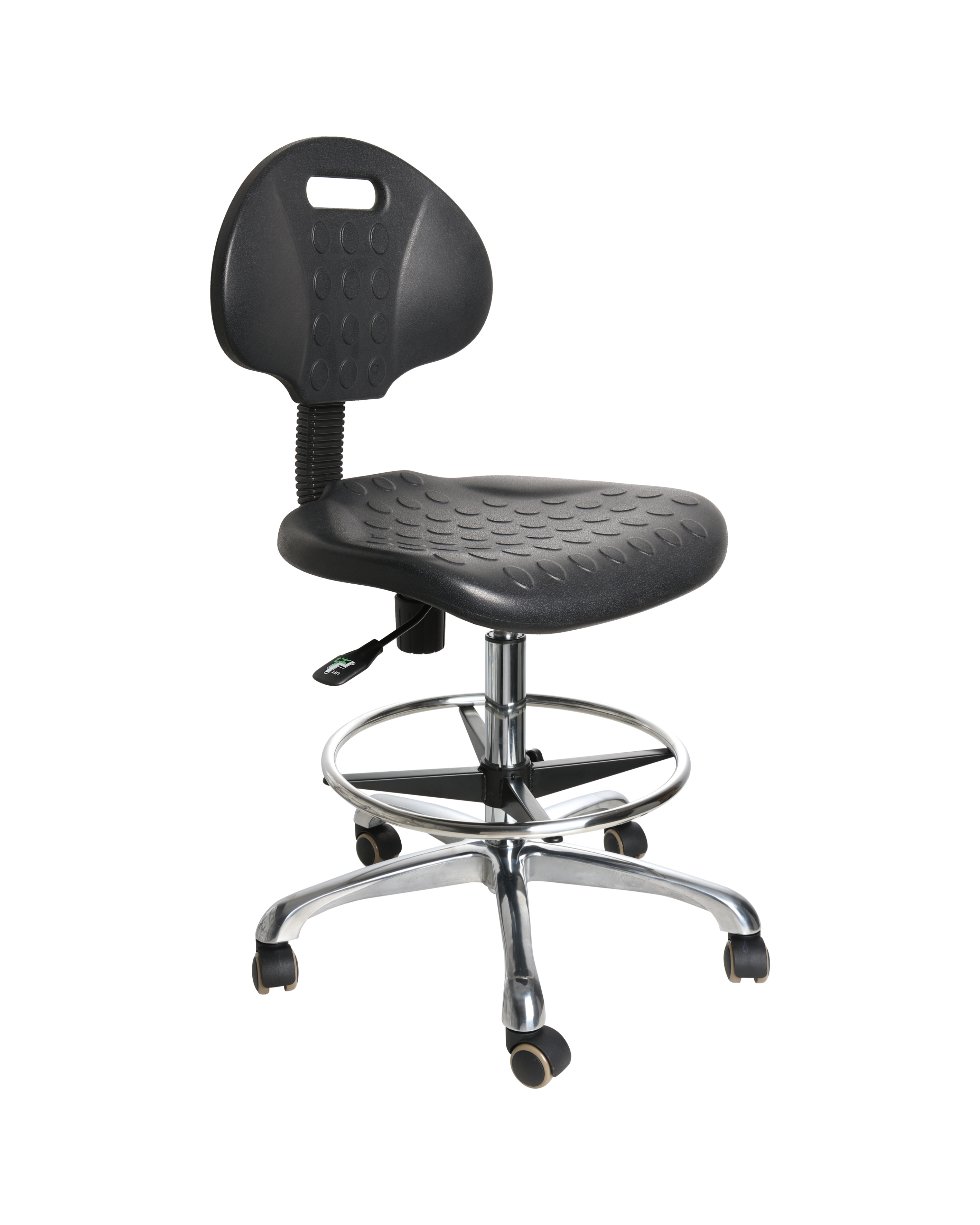 Ergonomic Industrial Polyurethane Adjustable Swivel Chair with Chrome Foot Ring Laboratory Chair