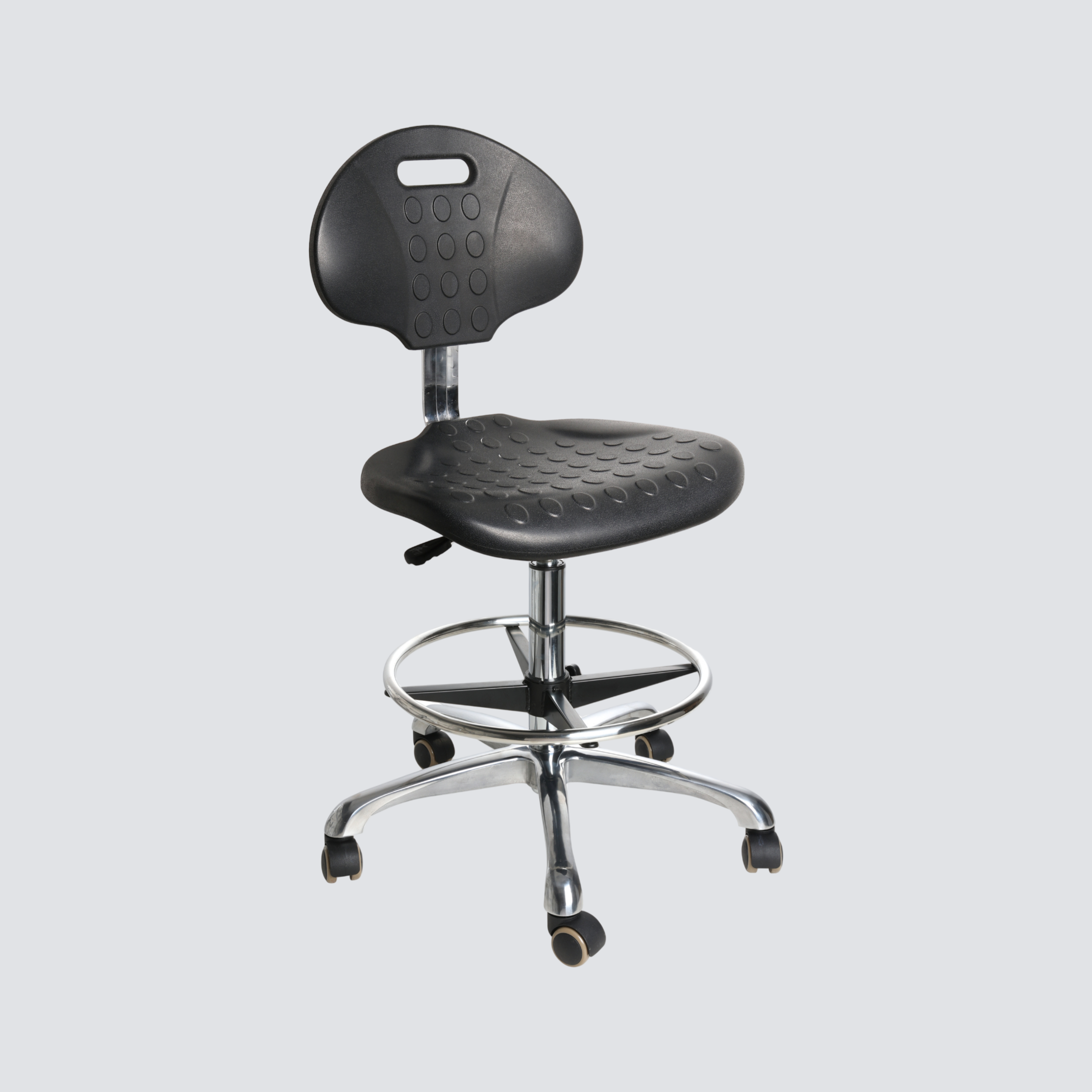 Industrial Polyurethane with Casters and Chrome Foot Ring Adjustable Laboratory Chair
