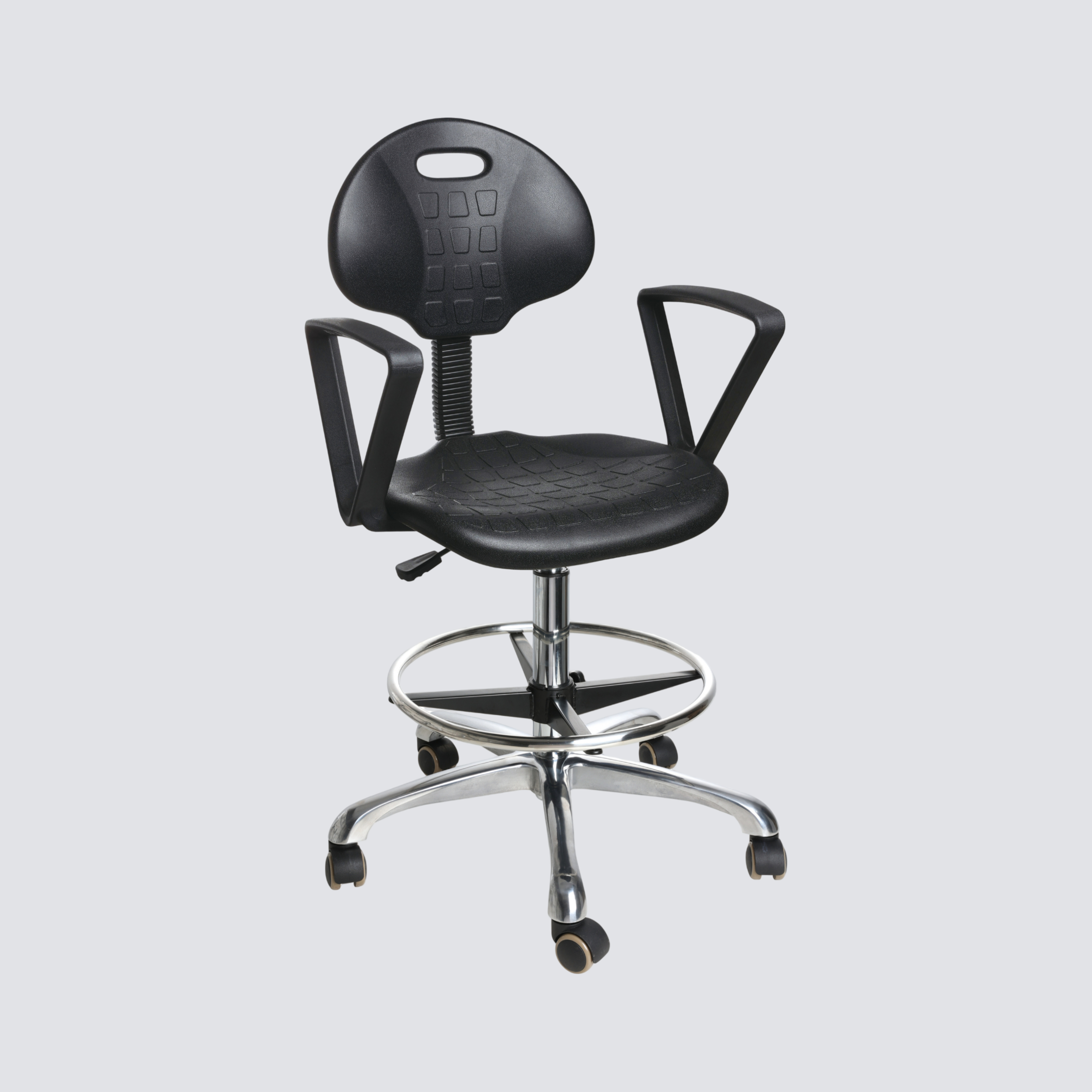 Industrial Polyurethane Ergonomic Chrome Foot Ring Lab Seating