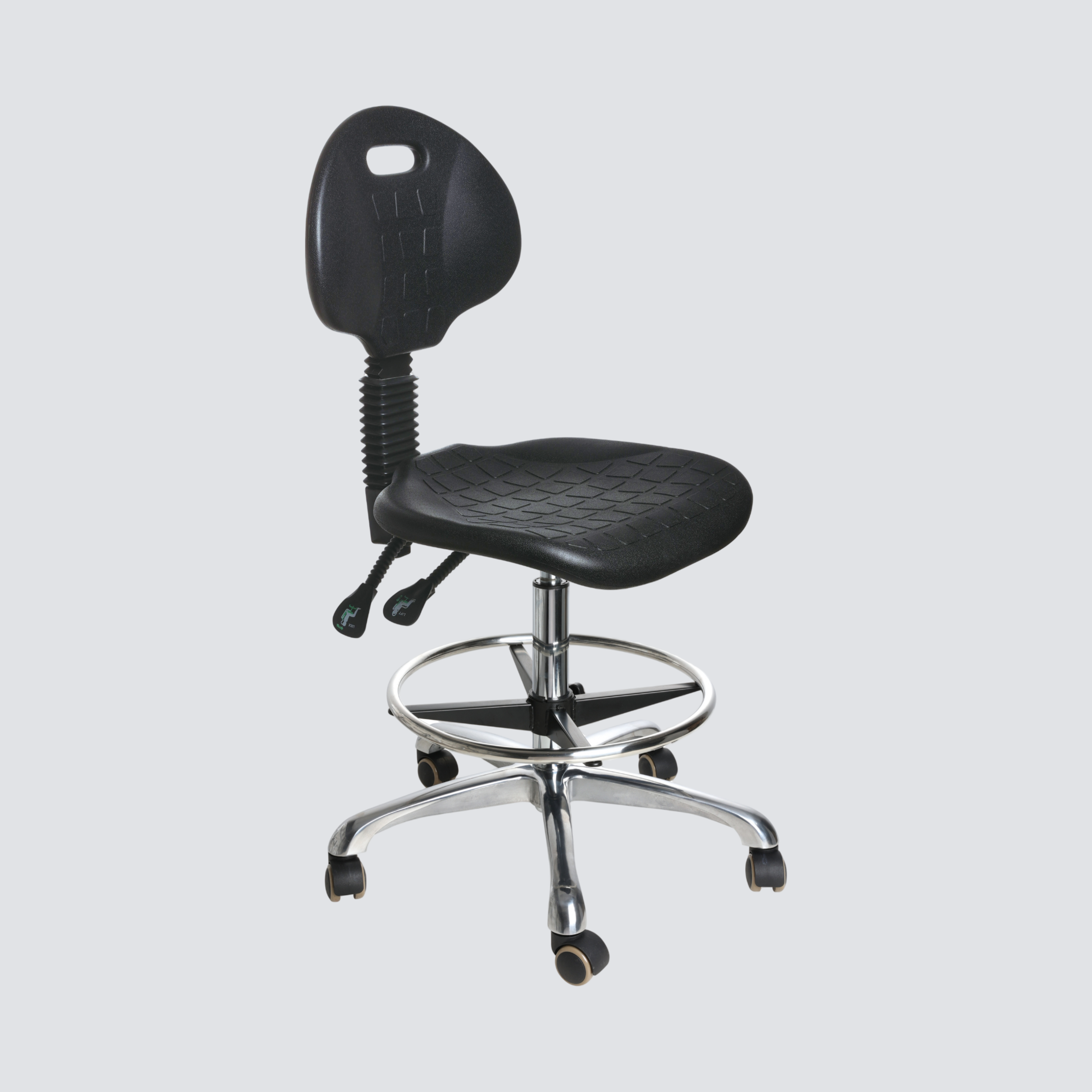 Industrial Polyurethane Chrome Foot Ring Casters Adjustable Laboratory Chair