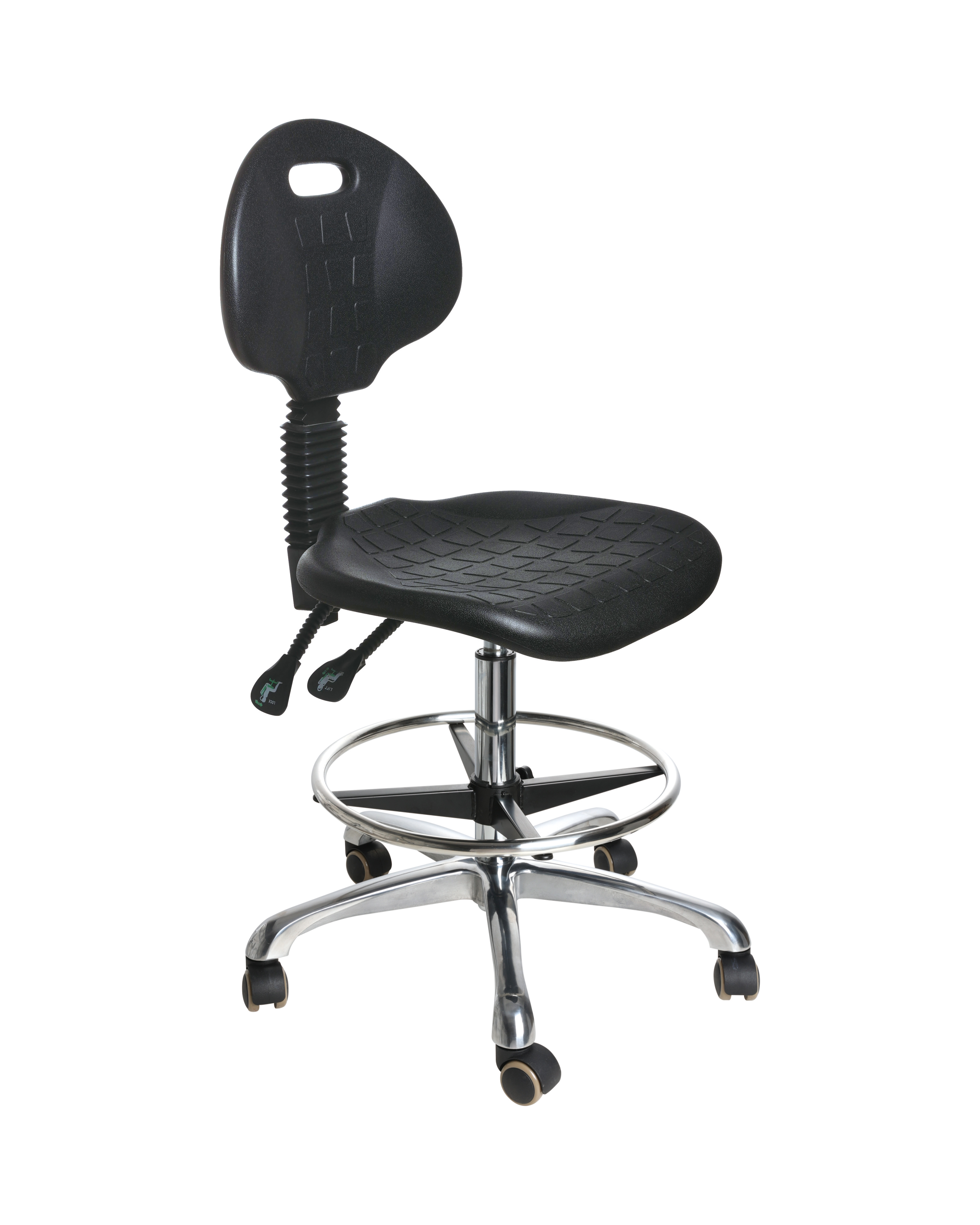 Industrial Polyurethane Precision Seating with Chrome Foot Ring and Casters Adjustable Laboratory Chair