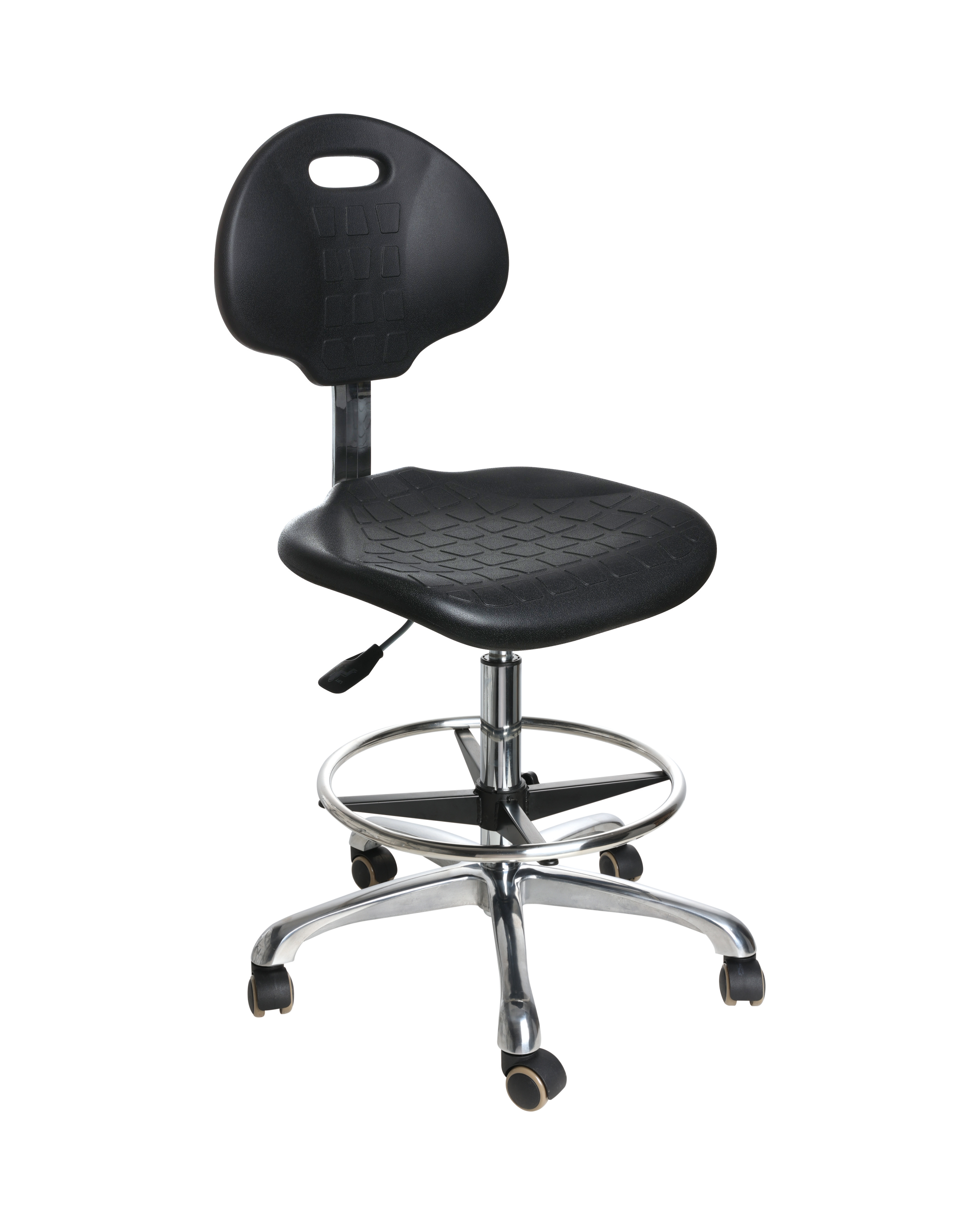 Industrial Polyurethane Precision Seating with Chrome Foot Ring and Casters Adjustable Laboratory Chair