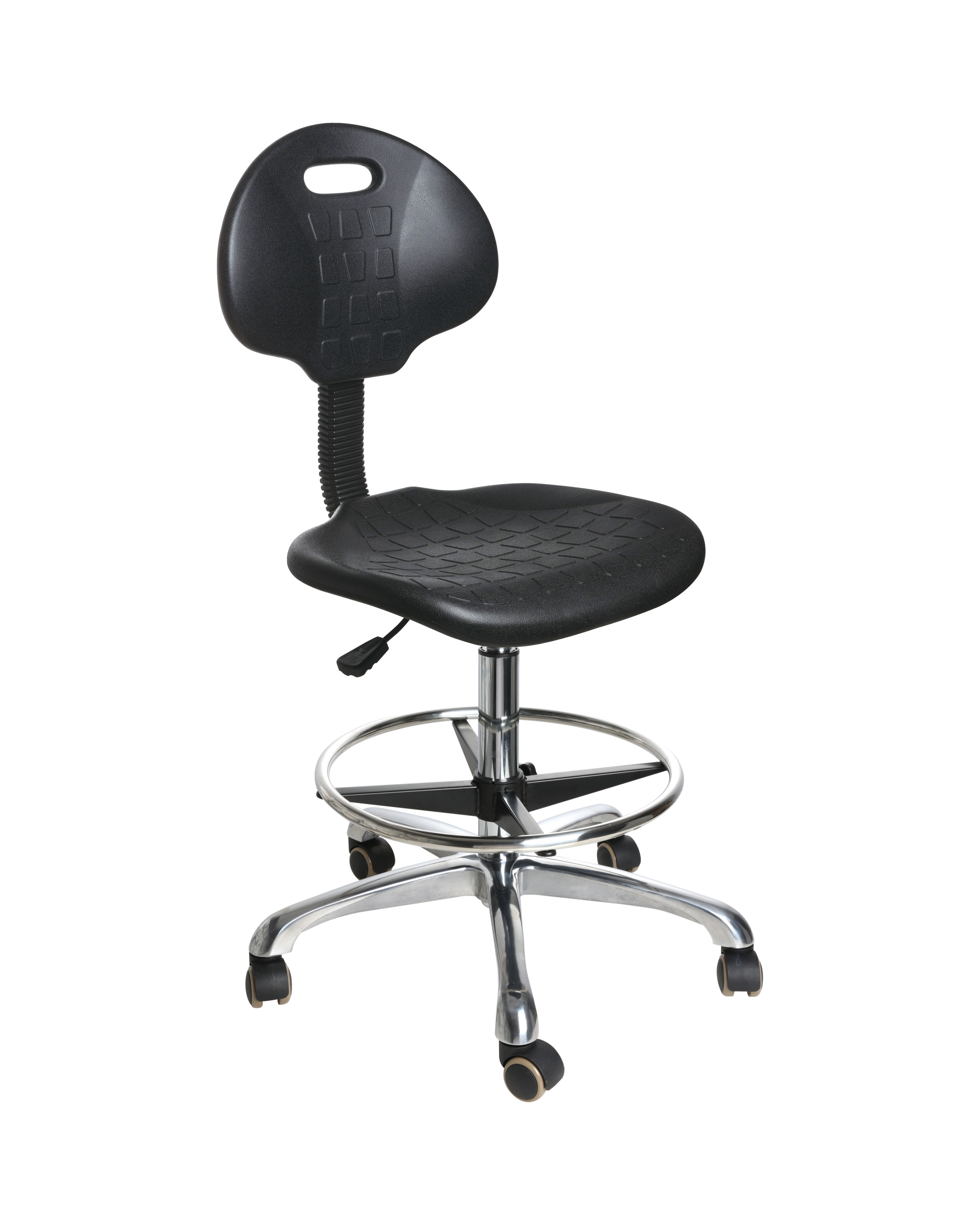 Industrial Polyurethane with Adjustable and Chrome Foot Ring Casters Lab Seating
