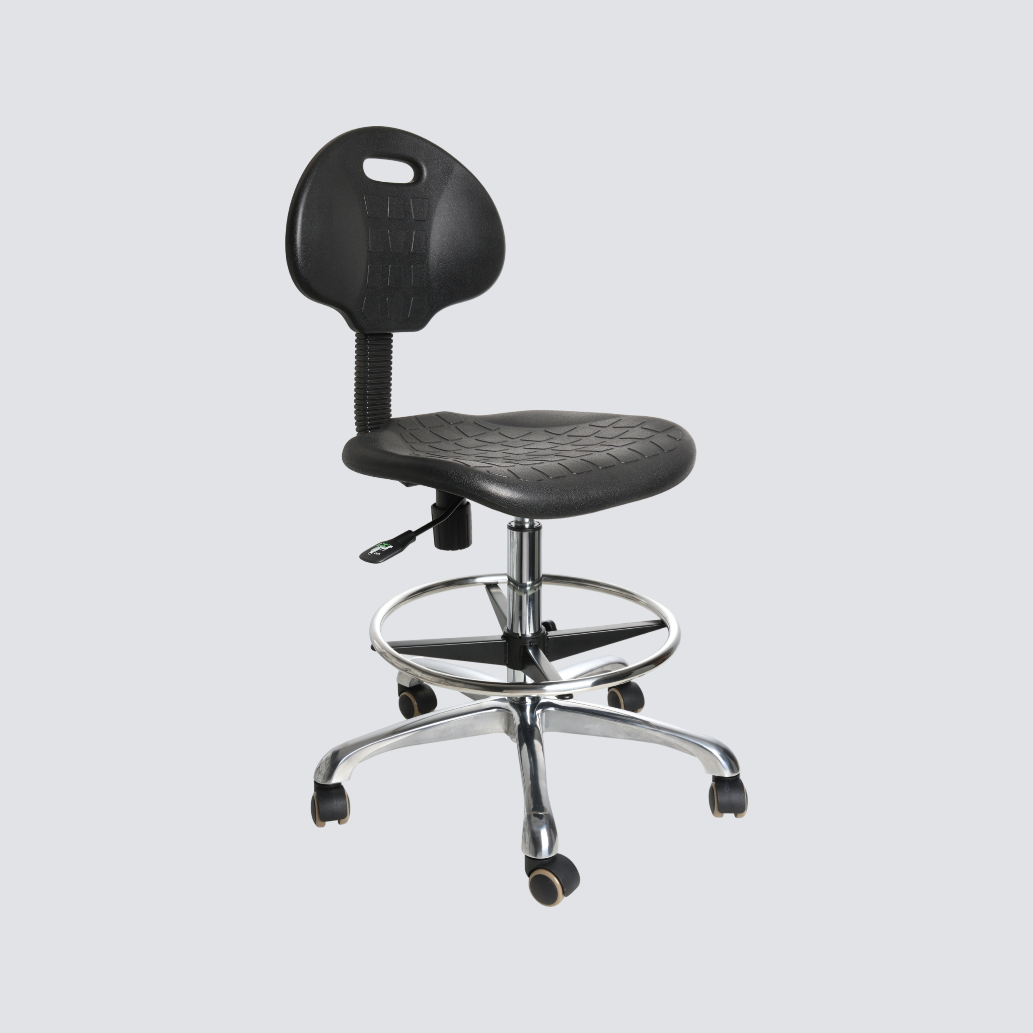 Industrial Polyurethane with Casters and Chrome Foot Ring Adjustable Lab Seating