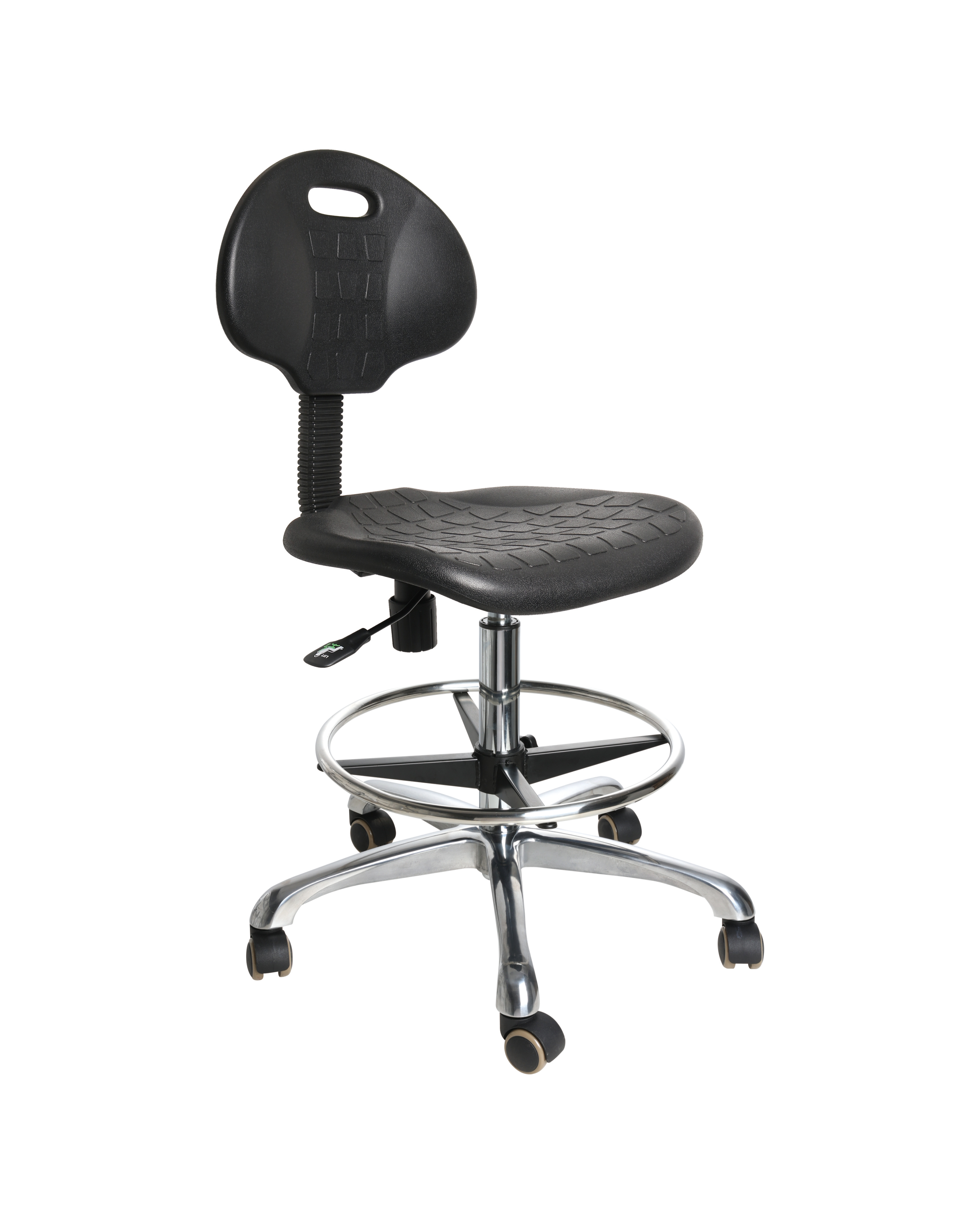 Industrial PU Swivel Stool with Chrome Foot Ring and Wheels Adjustable Laboratory Chair