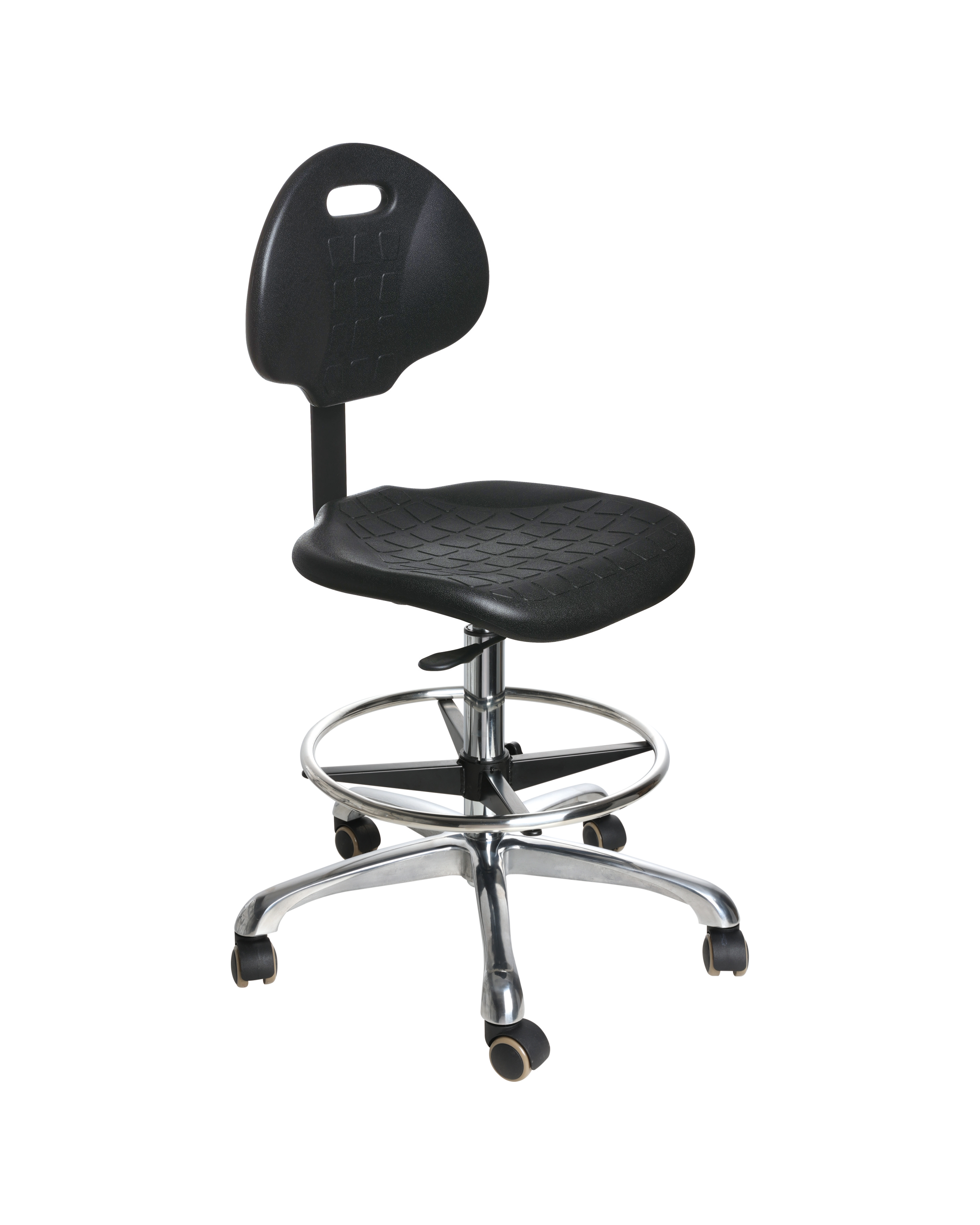 Adjustable Height Industrial PU Chair with Chrome Foot Ring and Rolling Casters Laboratory Chair
