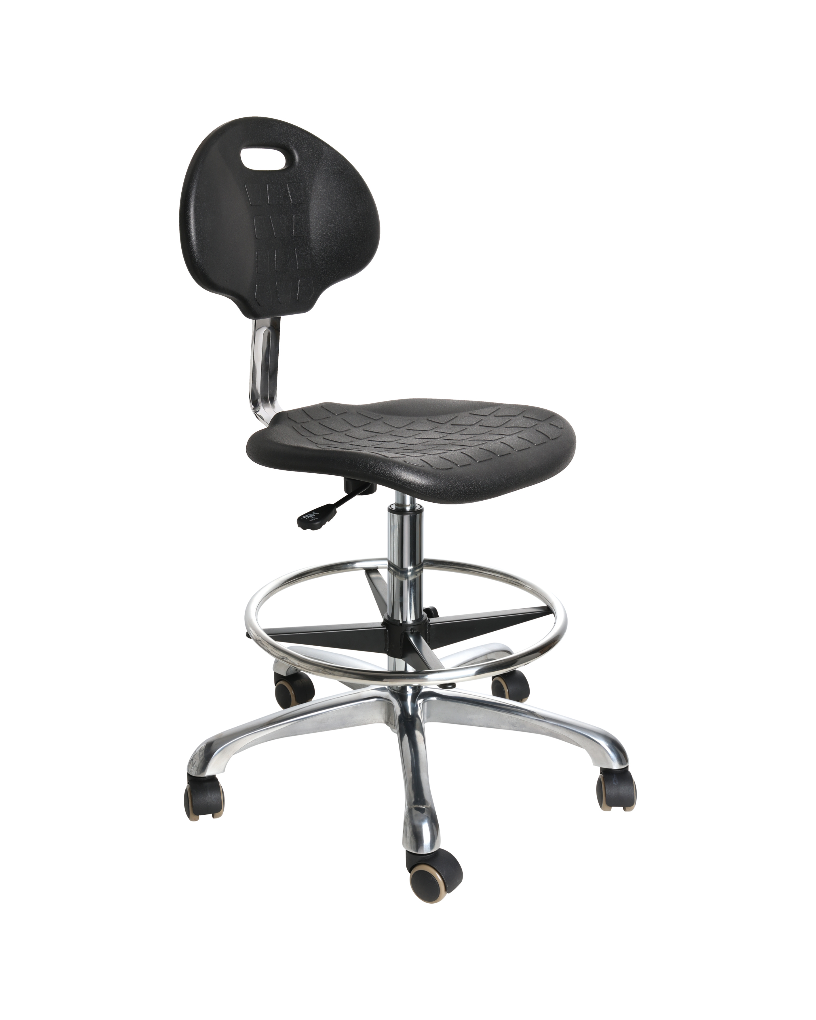 Heavy Duty Industrial Polyurethane Adjustable Stool with Chrome Foot Ring Laboratory Stool