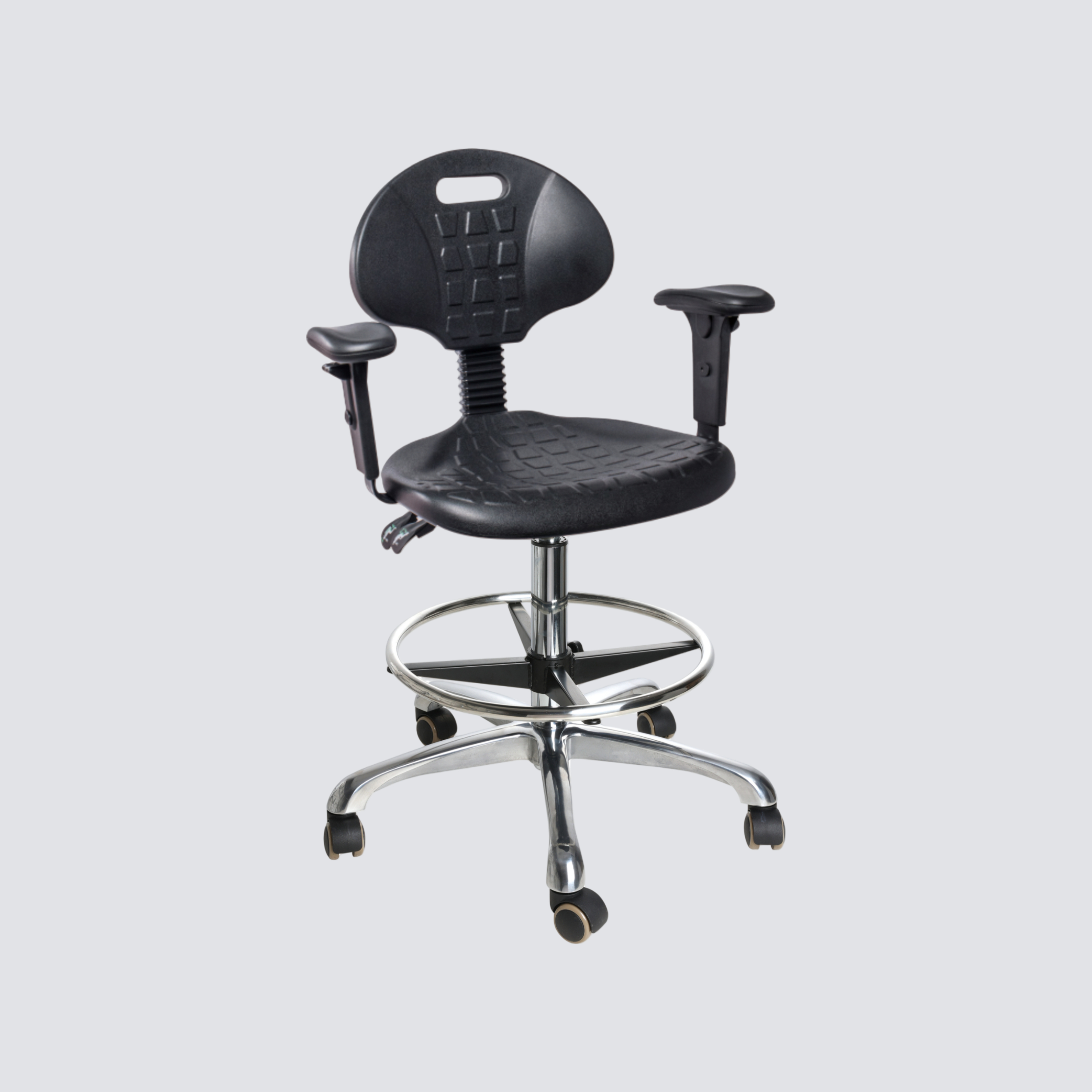 Industrial Polyurethane Adjustable Chrome Foot Ring Laboratory Chair