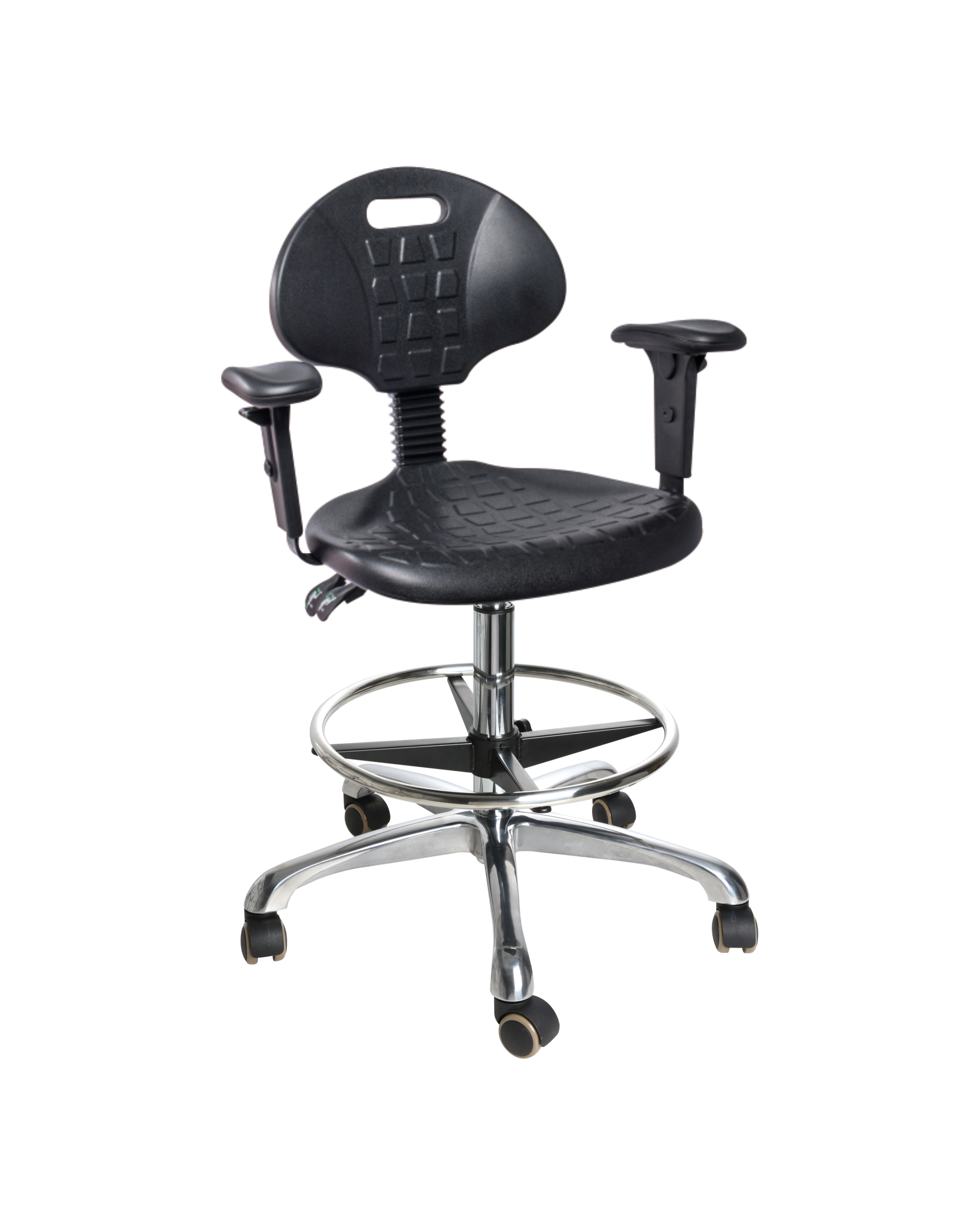 Industrial Polyurethane Smooth Mobility Seating with Chrome Foot Ring and Casters Laboratory Chair