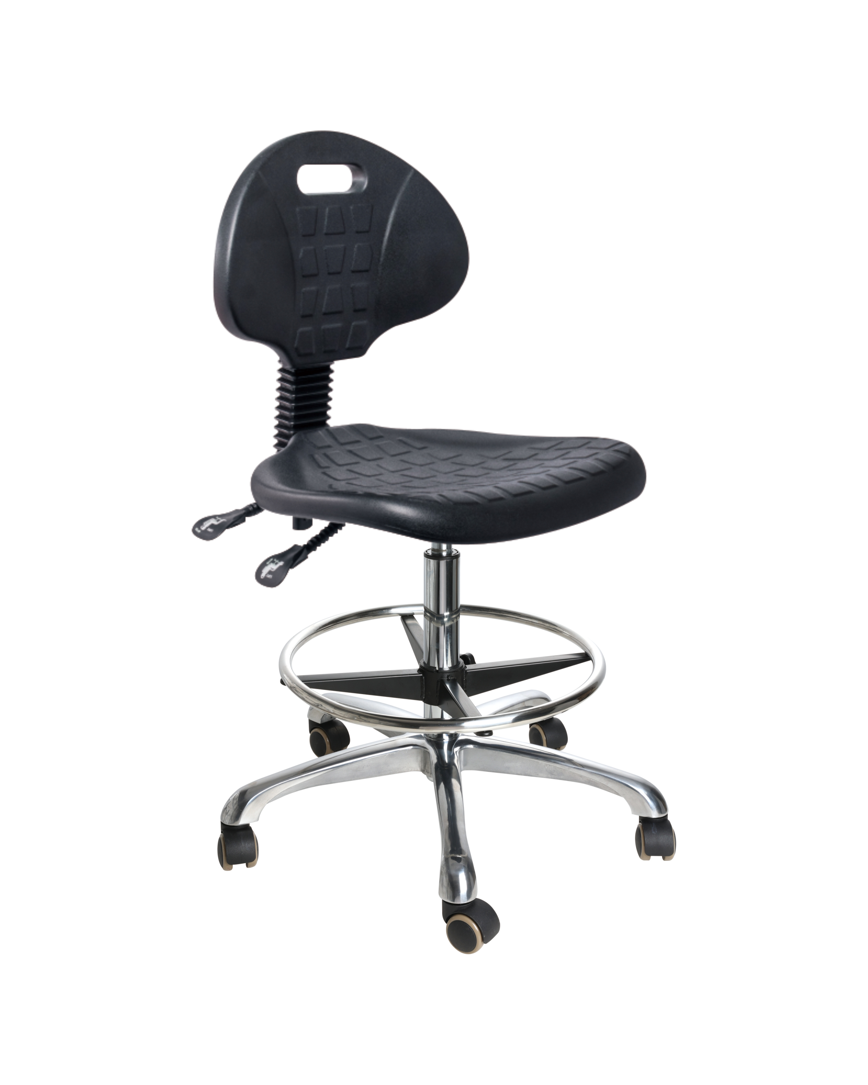 Industrial Polyurethane Smooth Mobility Seating with Chrome Foot Ring and Casters Laboratory Chair