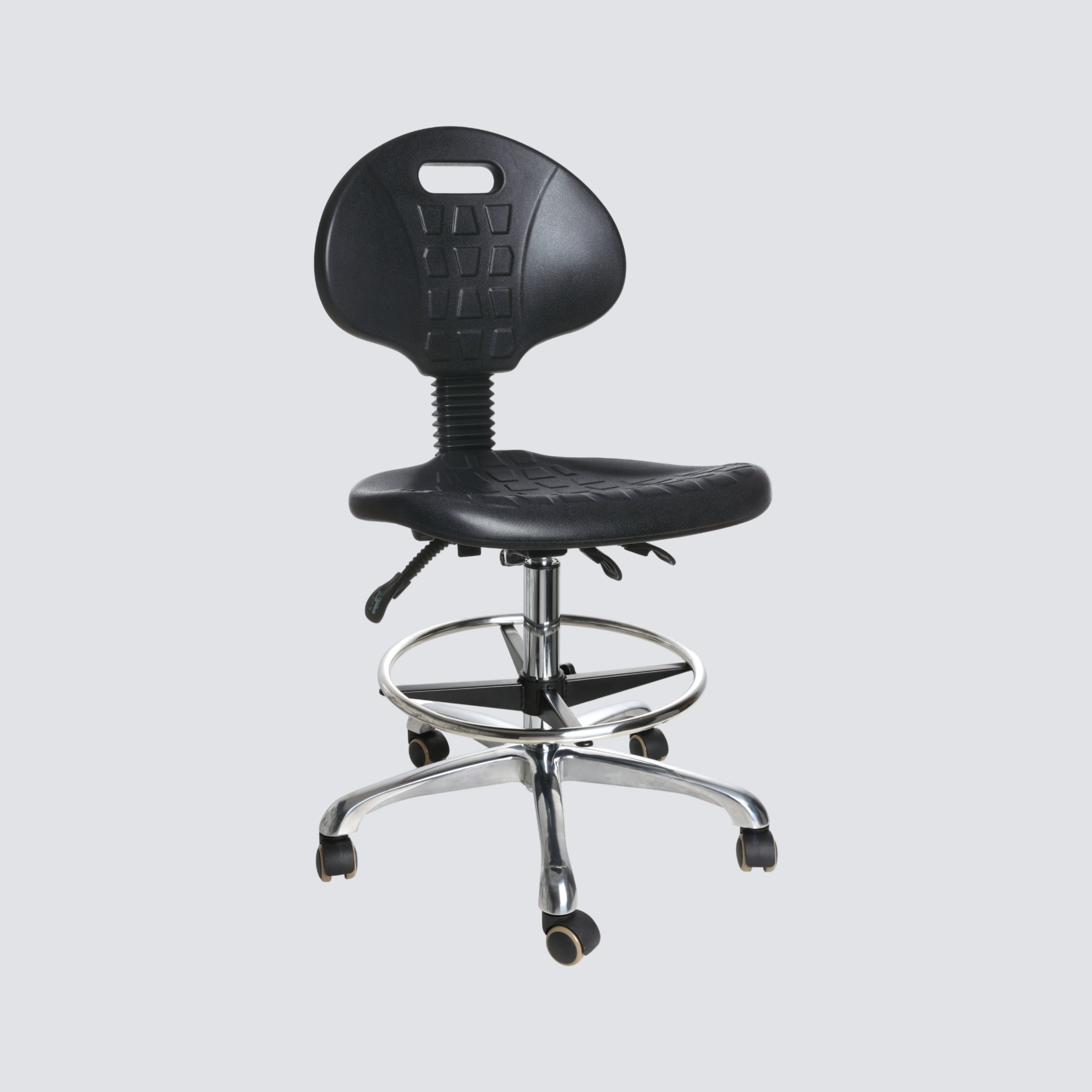 Industrial PU Chrome Foot Ring Swivel Laboratory Chair
