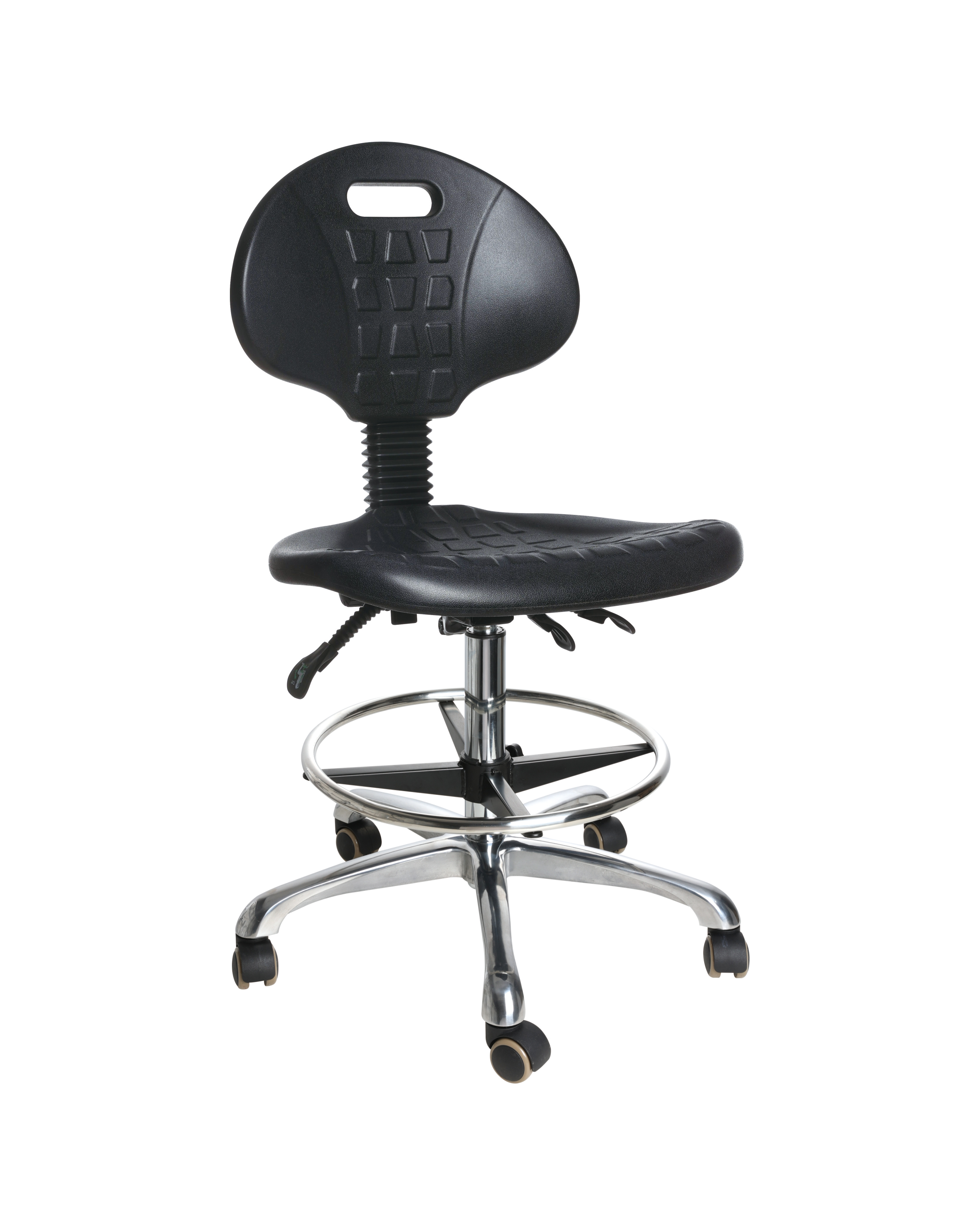 Industrial Polyurethane Smooth Mobility Seating with Chrome Foot Ring and Casters Laboratory Chair