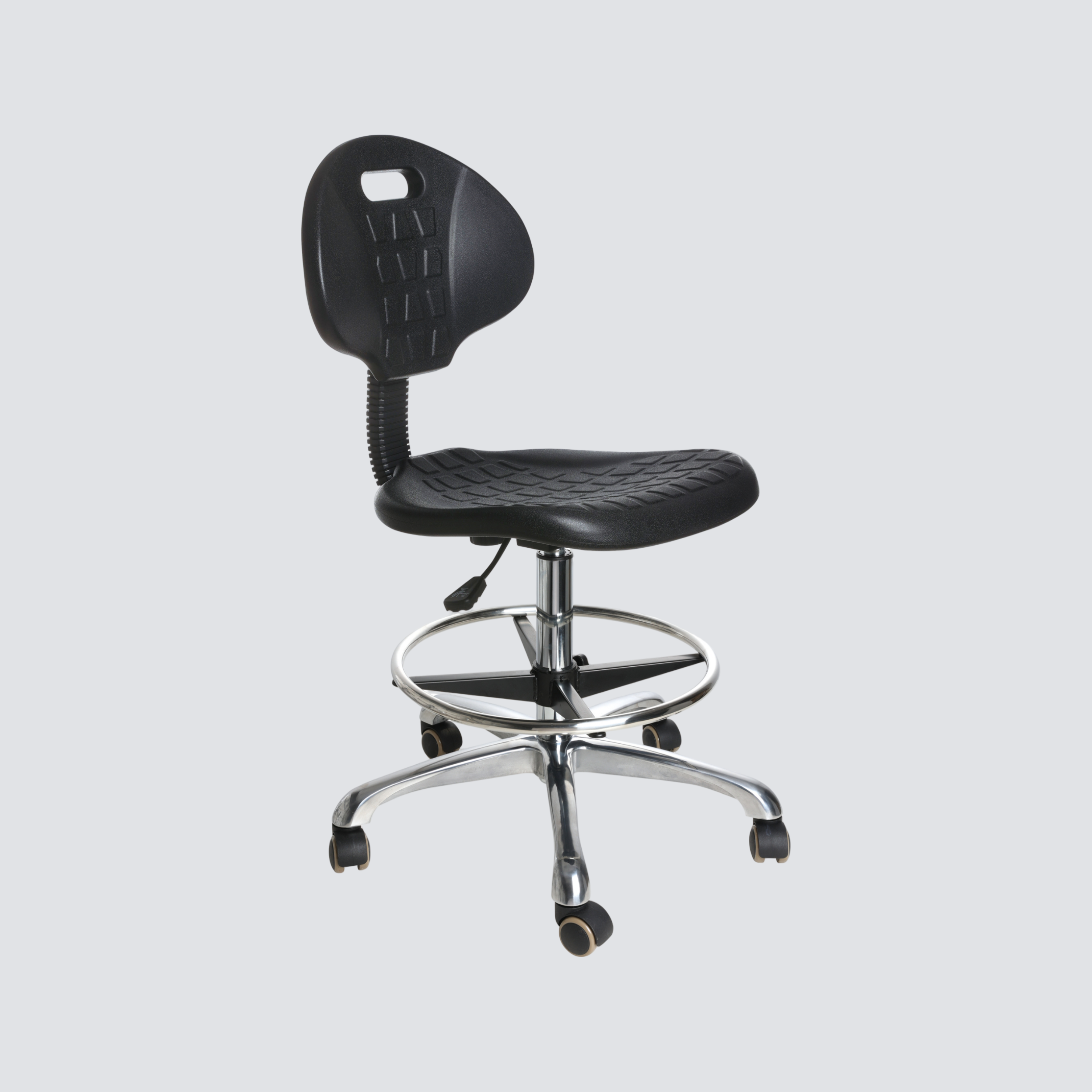 Industrial Polyurethane Lab Seating Adjustable Chrome Foot Ring Casters