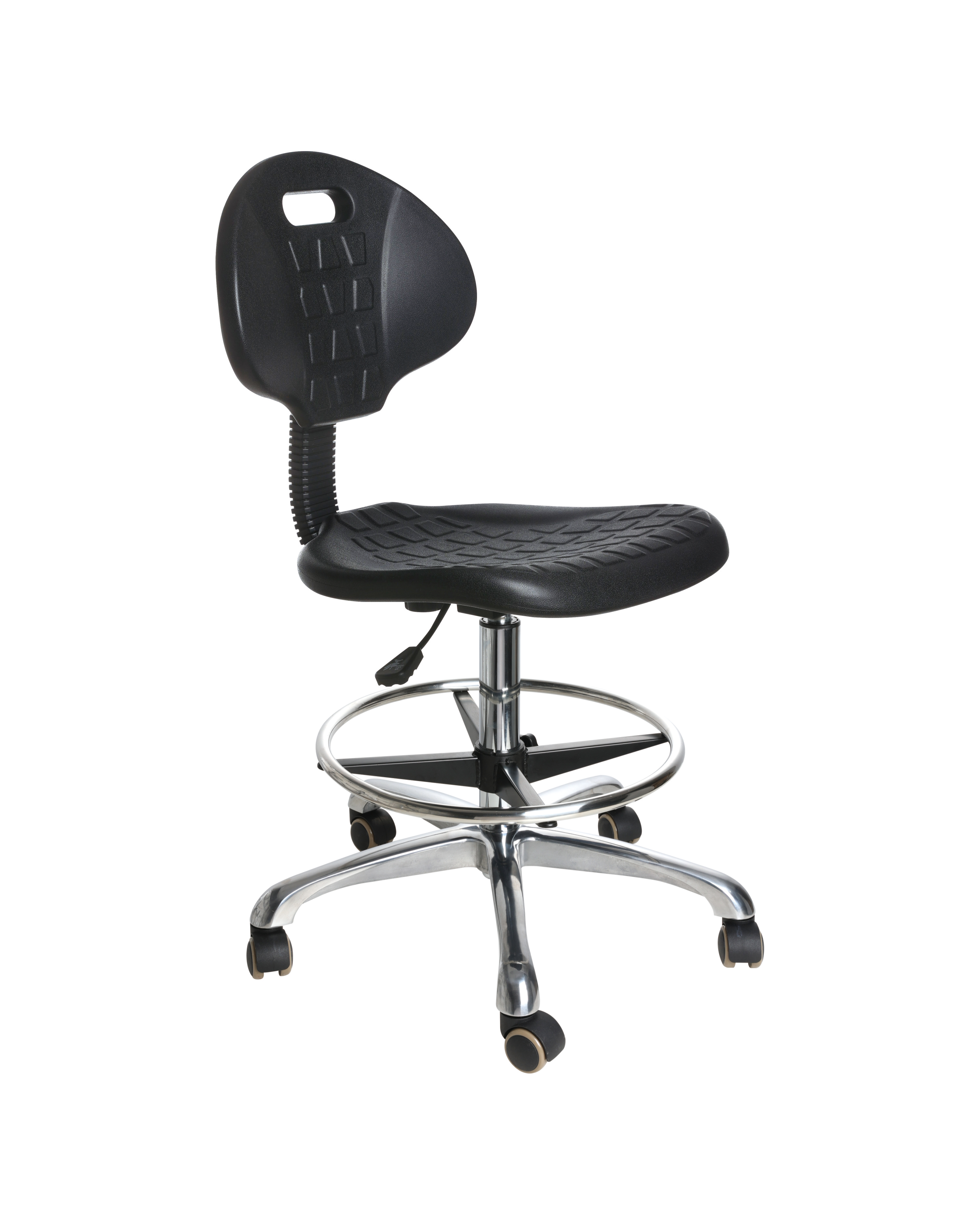 Industrial Polyurethane Smooth Mobility Seating with Chrome Foot Ring and Casters Laboratory Chair