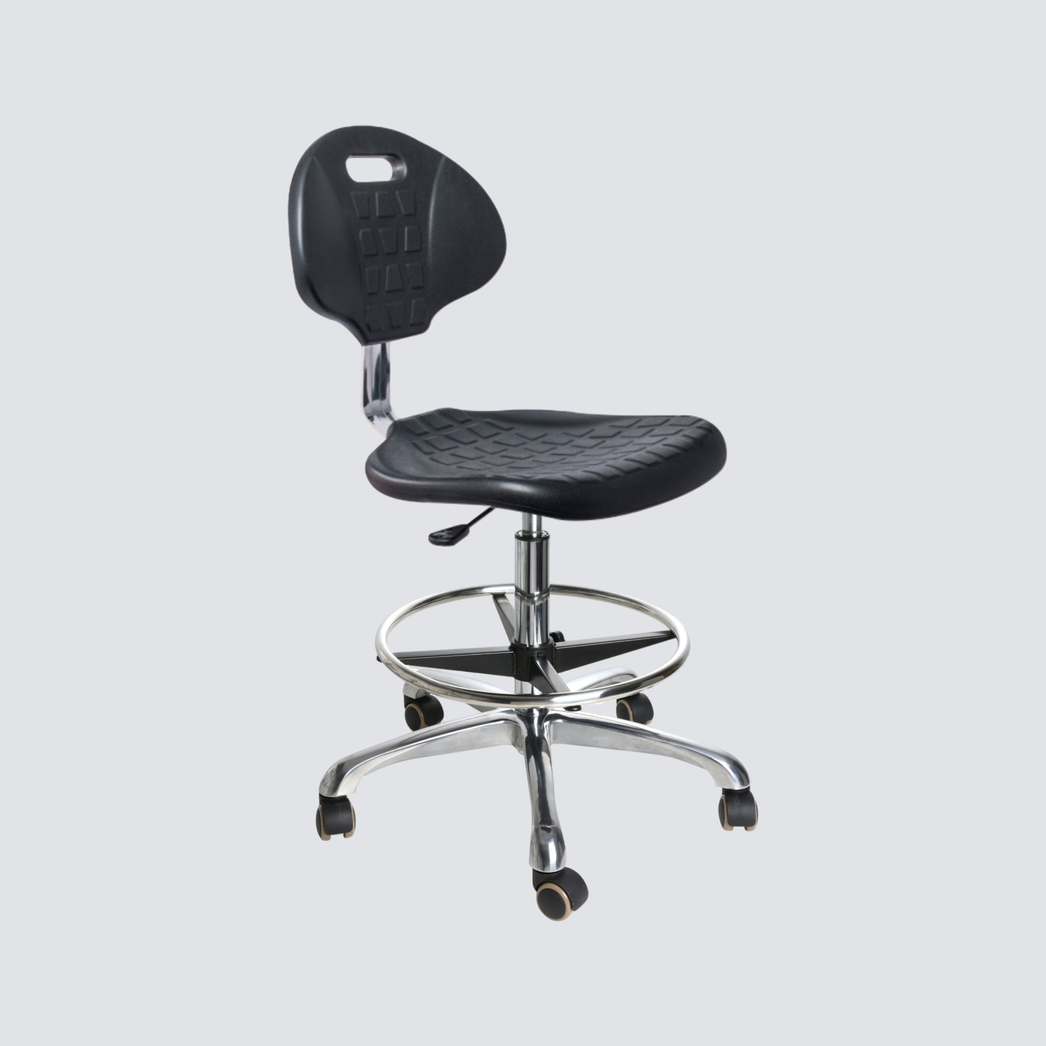 Industrial Polyurethane Chrome Foot Ring with Casters and Adjustable Lab Seating