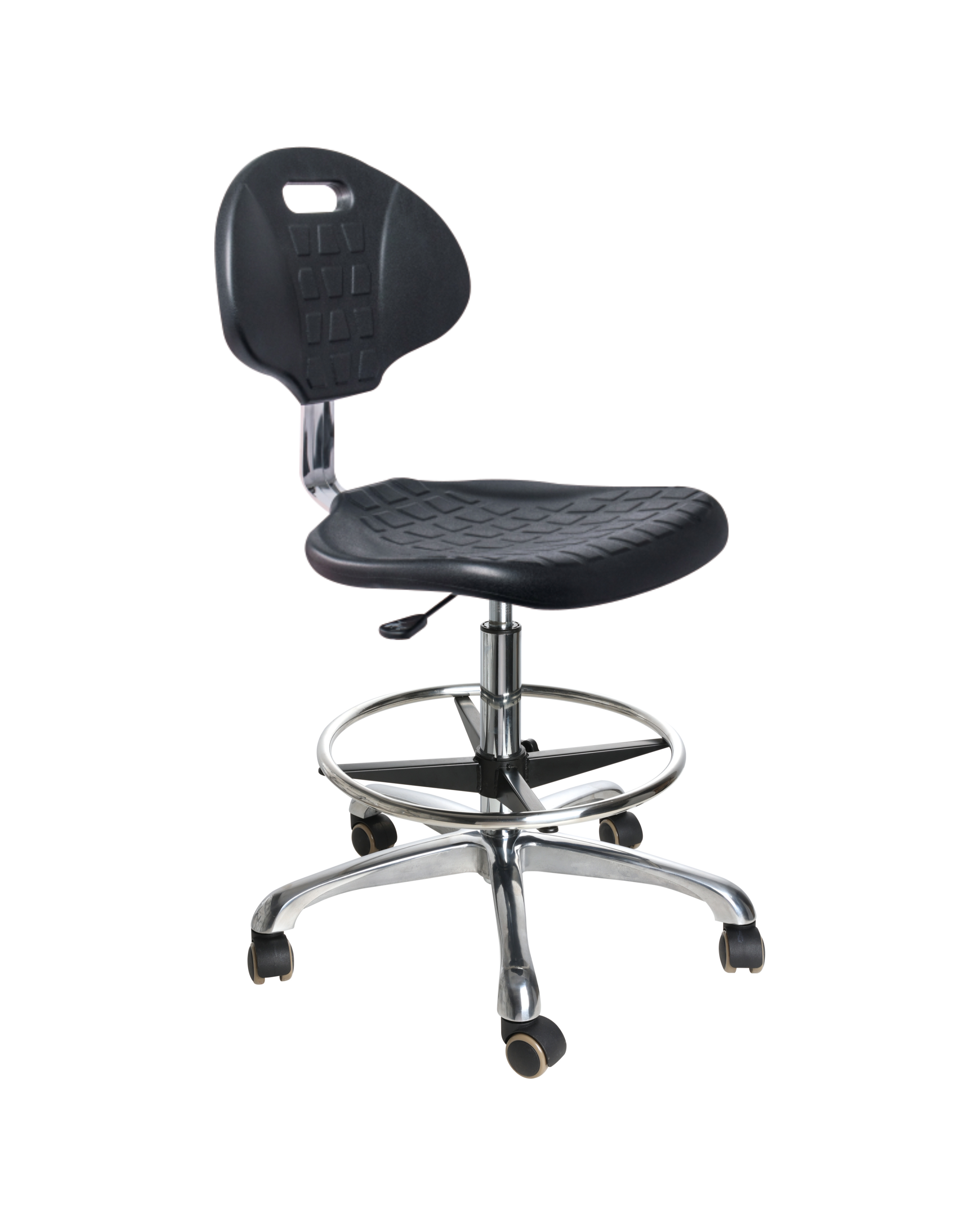 Industrial Polyurethane Smooth Mobility Seating with Chrome Foot Ring and Casters Laboratory Chair