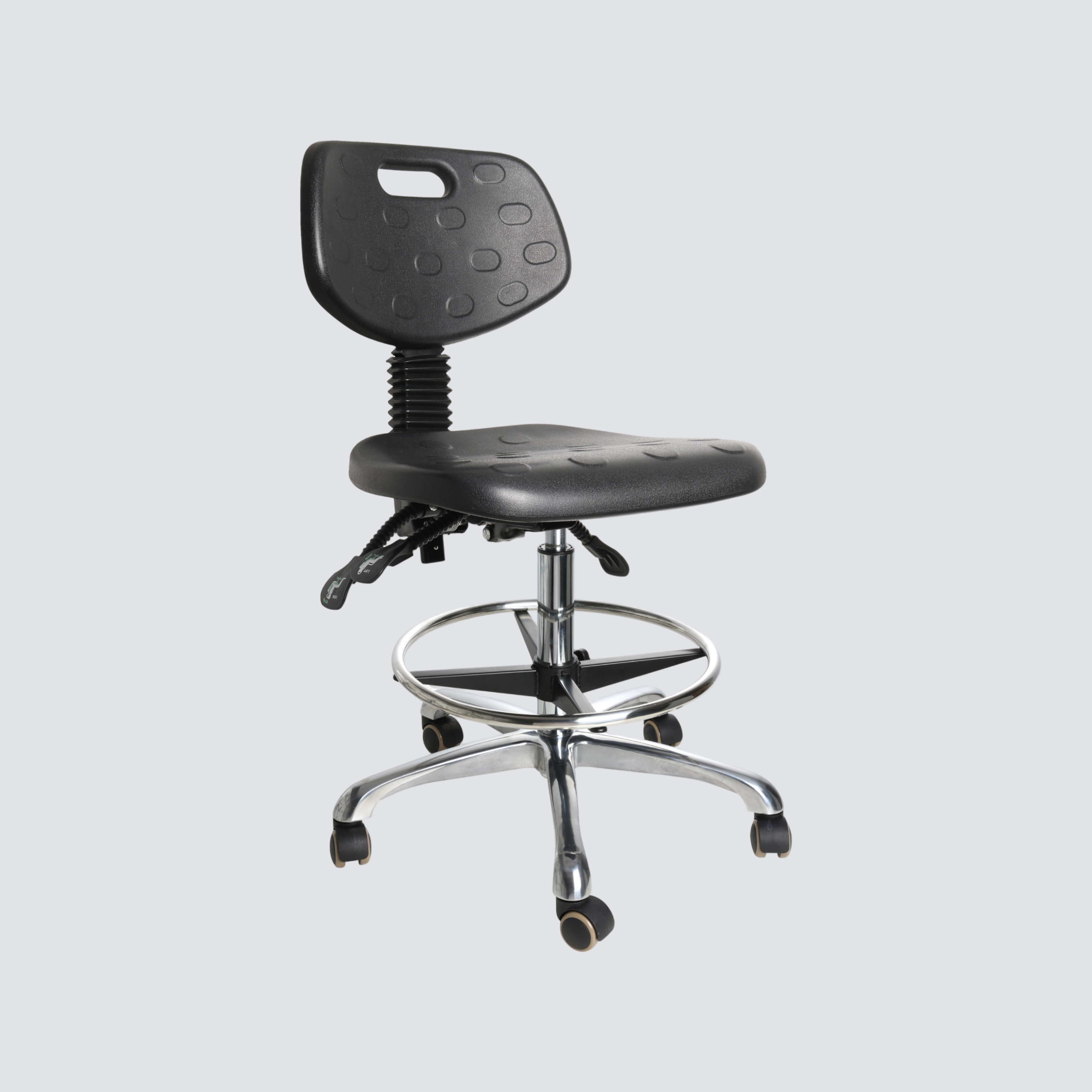 Industrial Polyurethane Rolling Adjustable Chrome Foot Ring Laboratory Chair