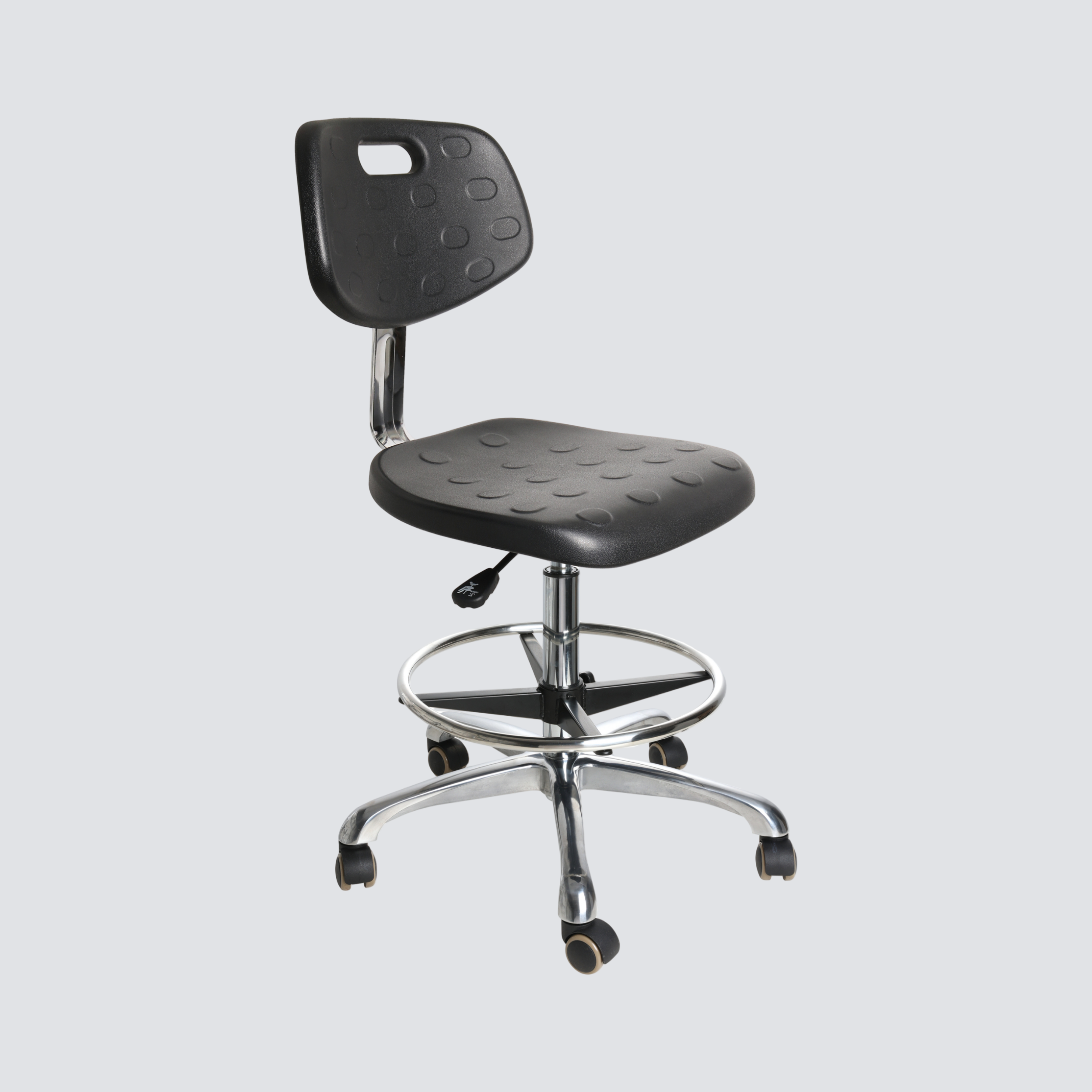 Industrial Polyurethane Laboratory Stool Chrome Foot Ring Adjustable Casters