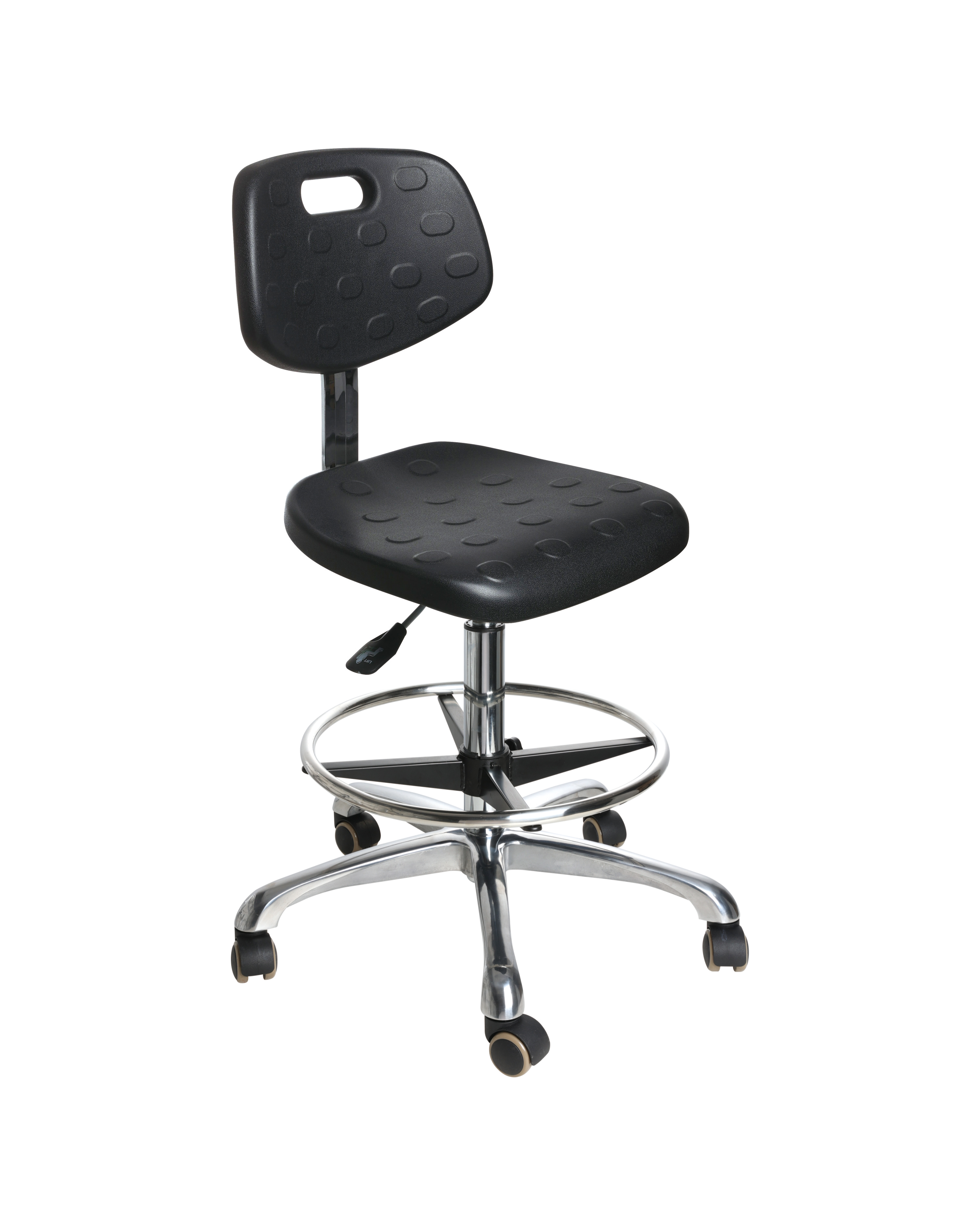 Industrial Polyurethane Balanced Seating with Chrome Foot Ring and Casters Adjustable Laboratory Chair