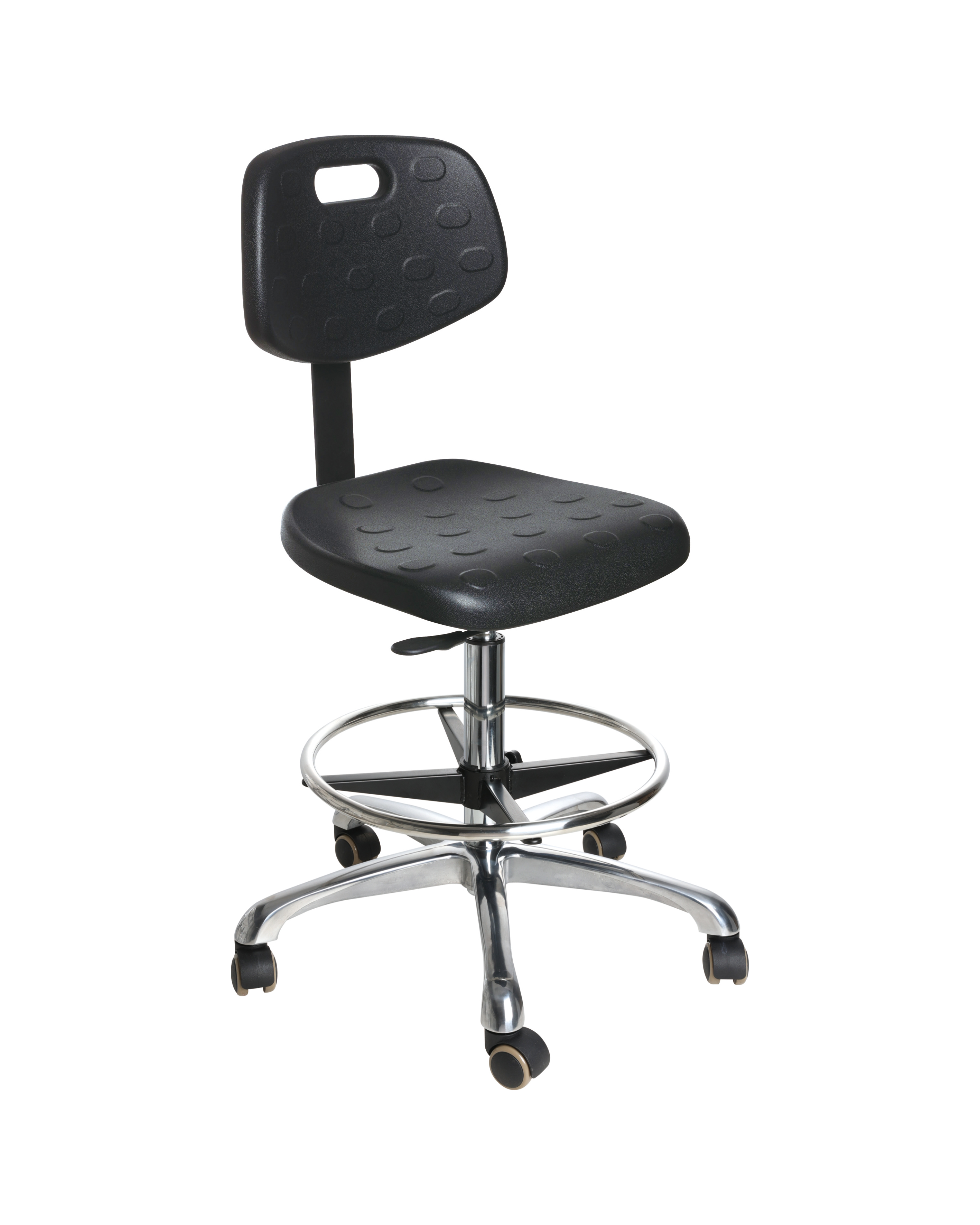 Industrial Polyurethane Work Chair with Chrome Foot Ring and Wheels Laboratory Chair