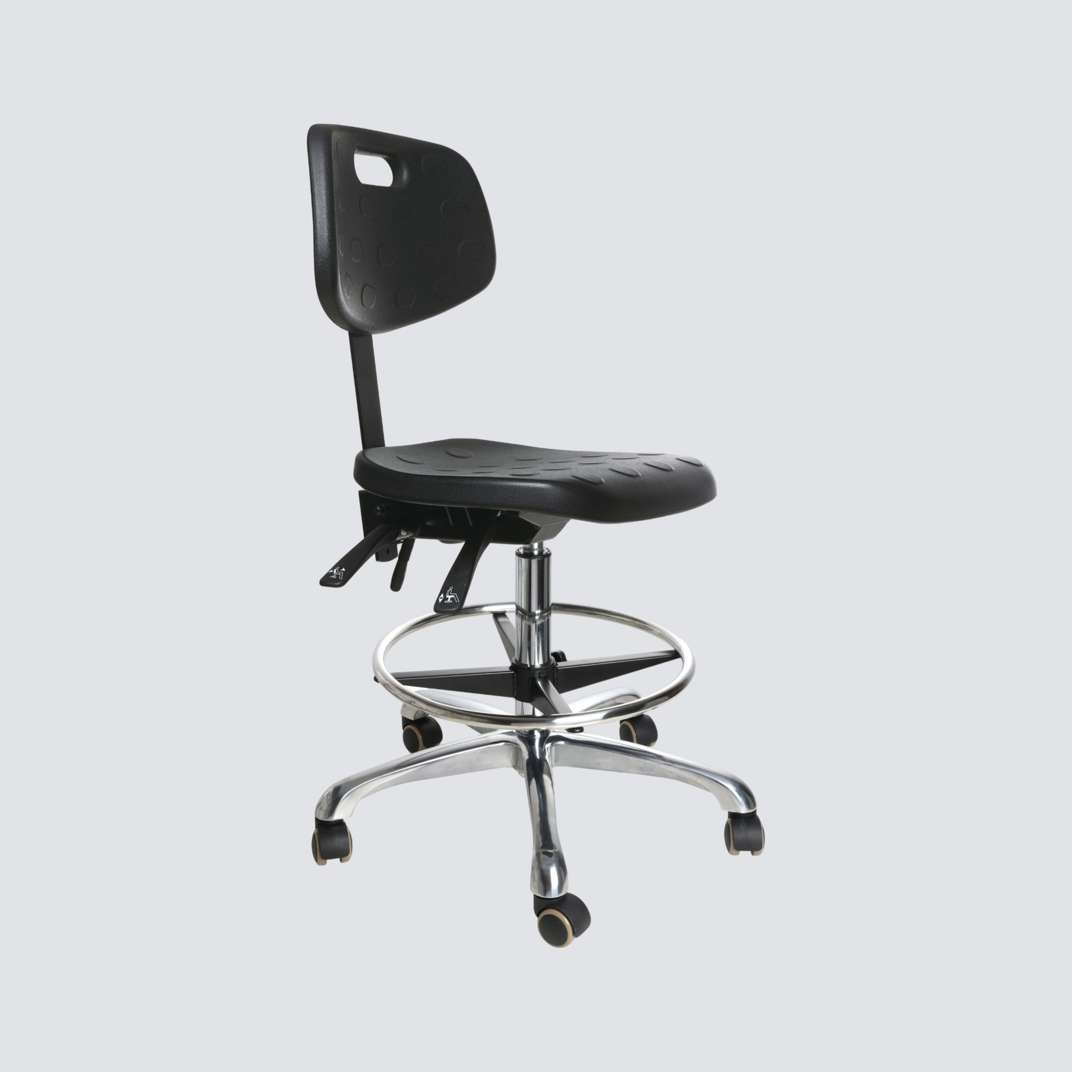 Industrial Polyurethane Casters Adjustable and Chrome Foot Ring with Laboratory Chair