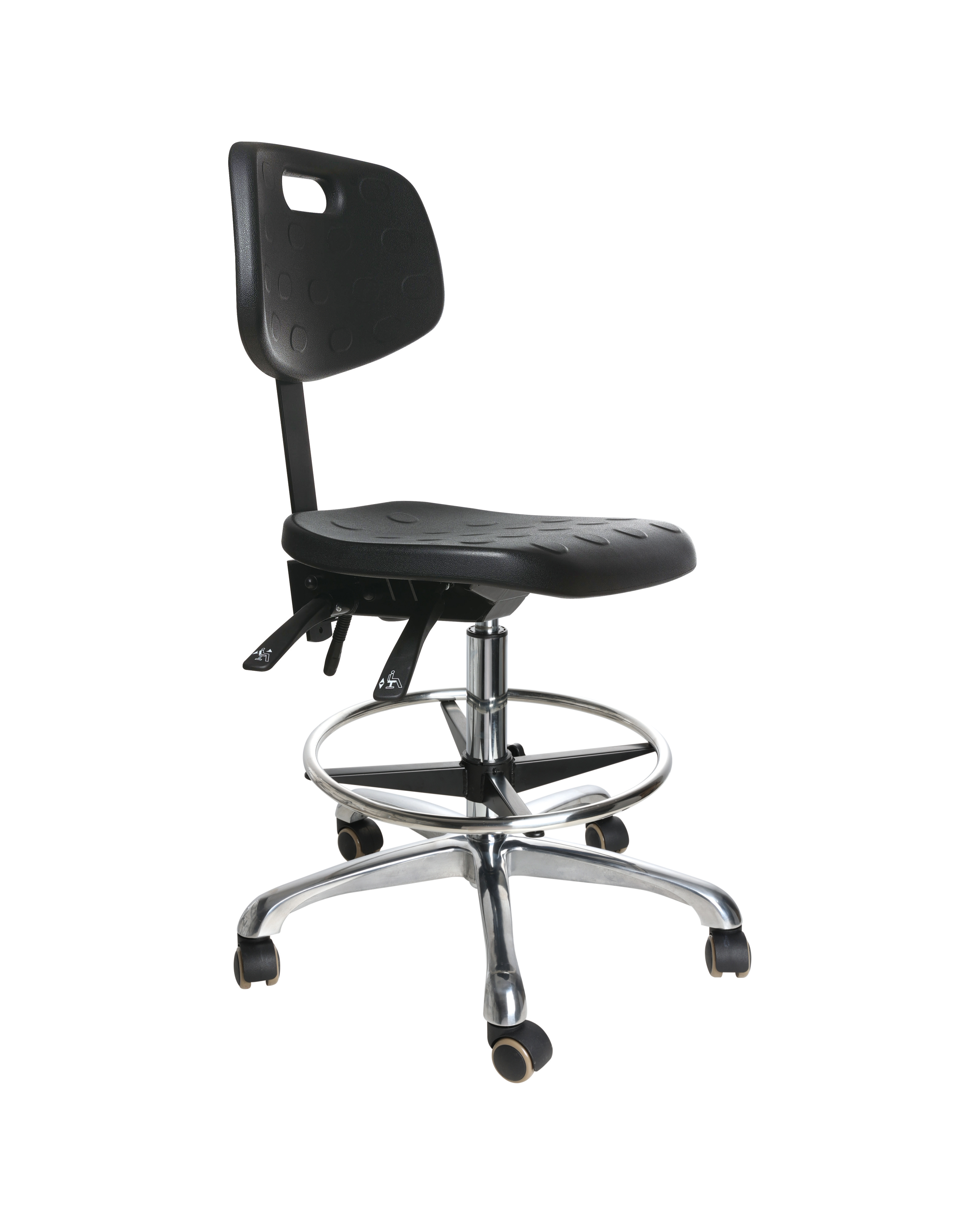 Industrial Polyurethane ESD Seating with Chrome Foot Ring Laboratory Seating