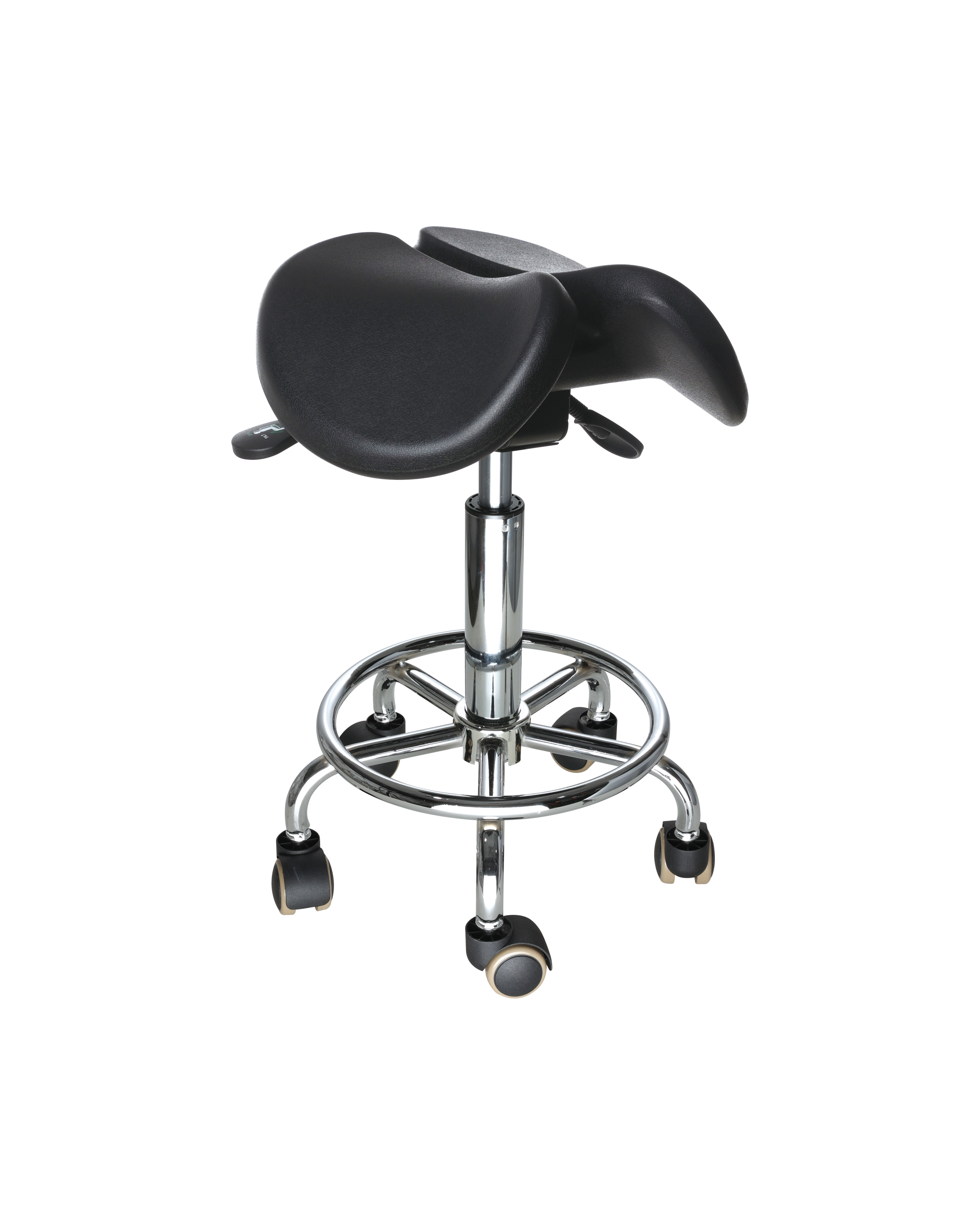 Adjustable Industrial PU Rolling Chair with Chrome Foot Ring Laboratory Chair