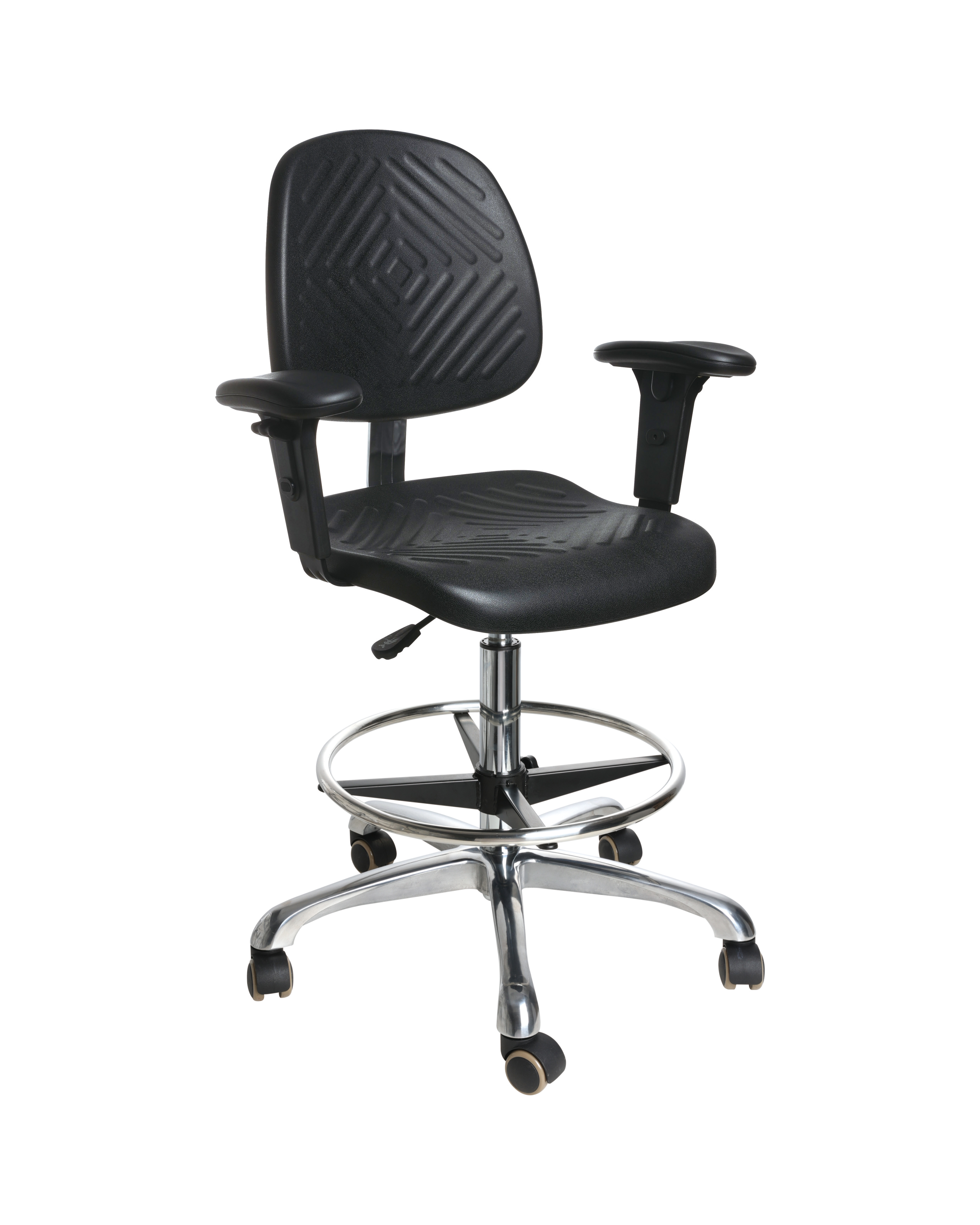 Professional Laboratory Industrial Polyurethane Chair with Chrome Foot Ring Laboratory Chair
