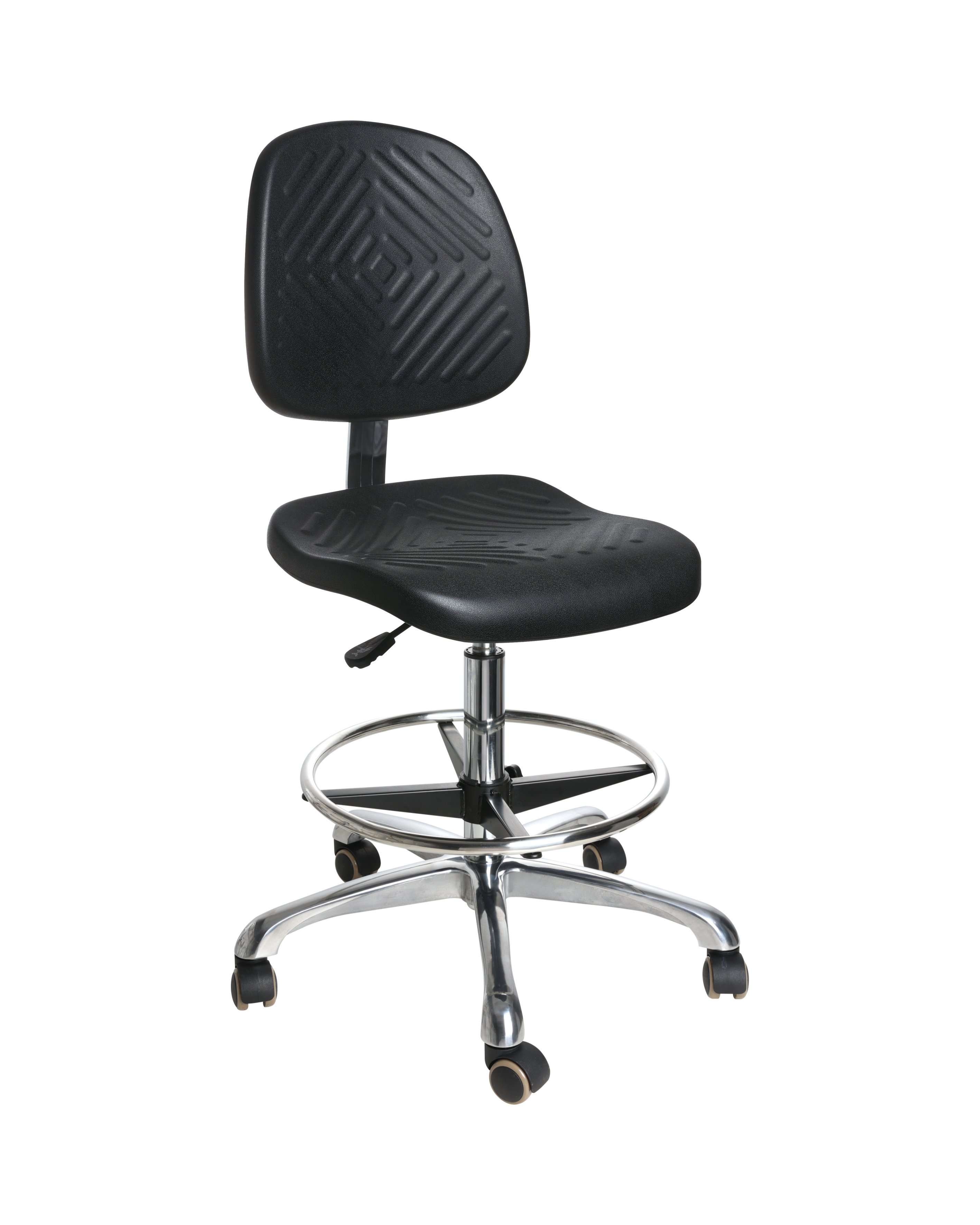 Industrial PU Utility Seating with Chrome Foot Ring and Casters Adjustable Laboratory Chair