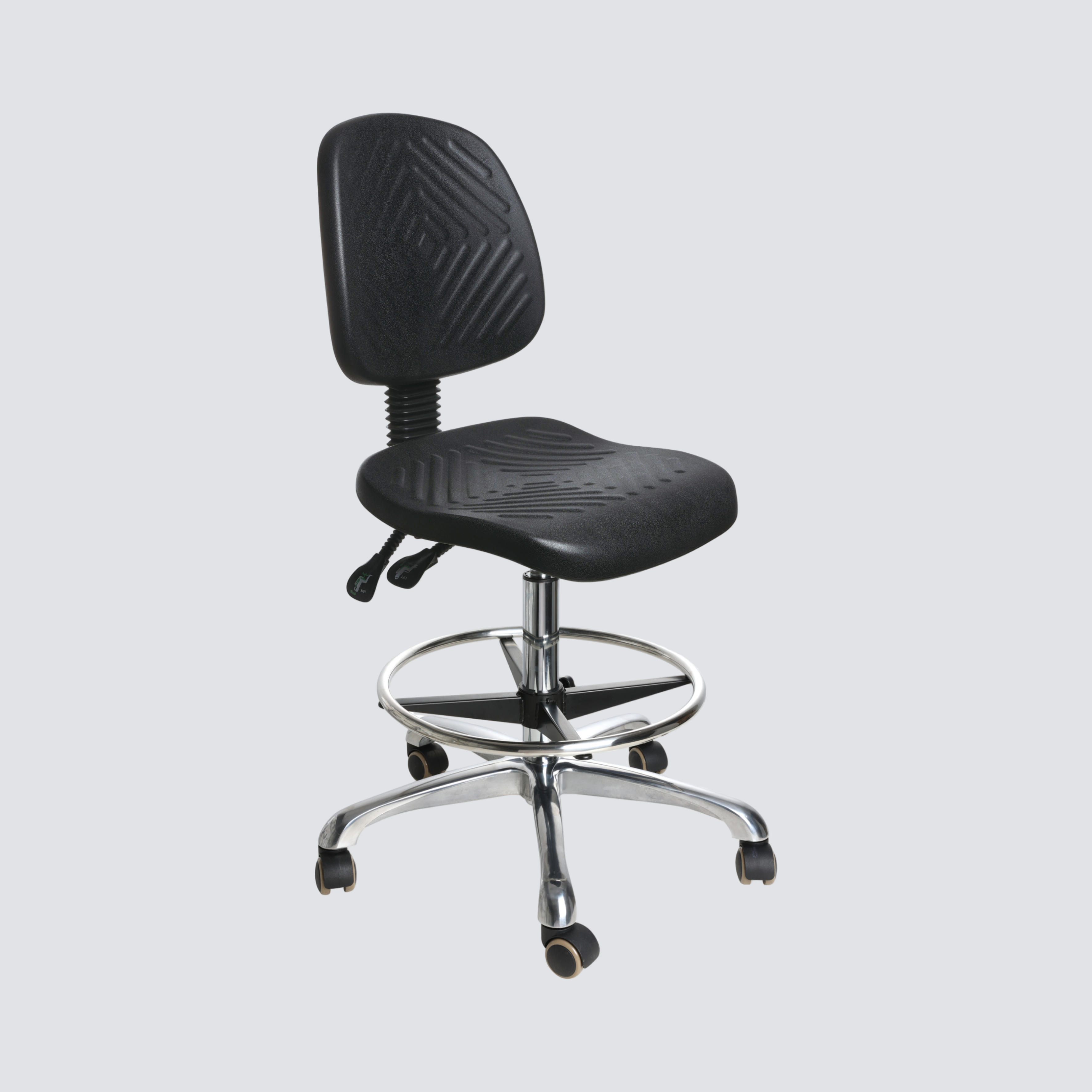 Industrial Polyurethane Casters Adjustable Chrome Foot Ring Laboratory Stool