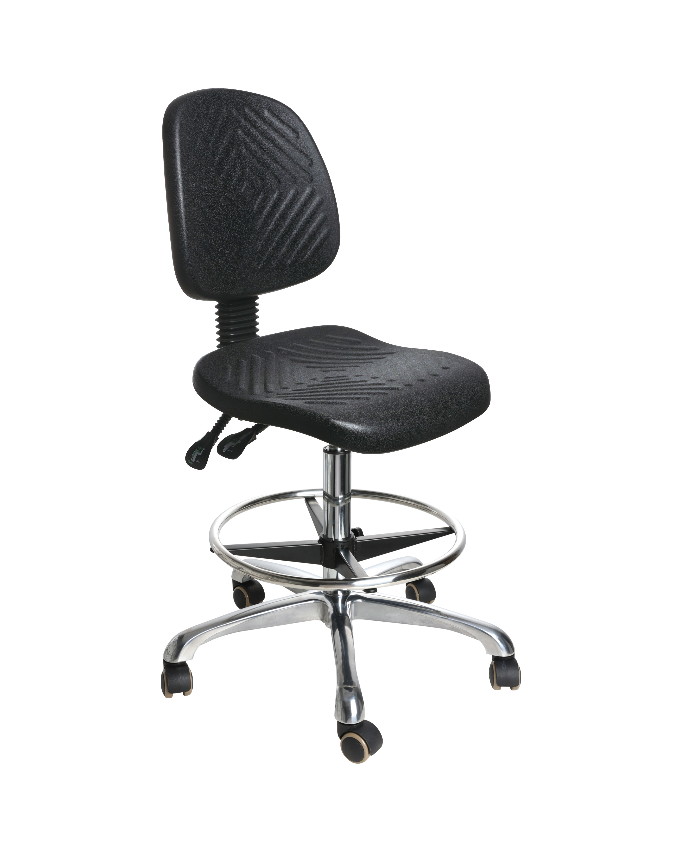 Industrial PU Utility Seating with Chrome Foot Ring and Casters Adjustable Laboratory Chair