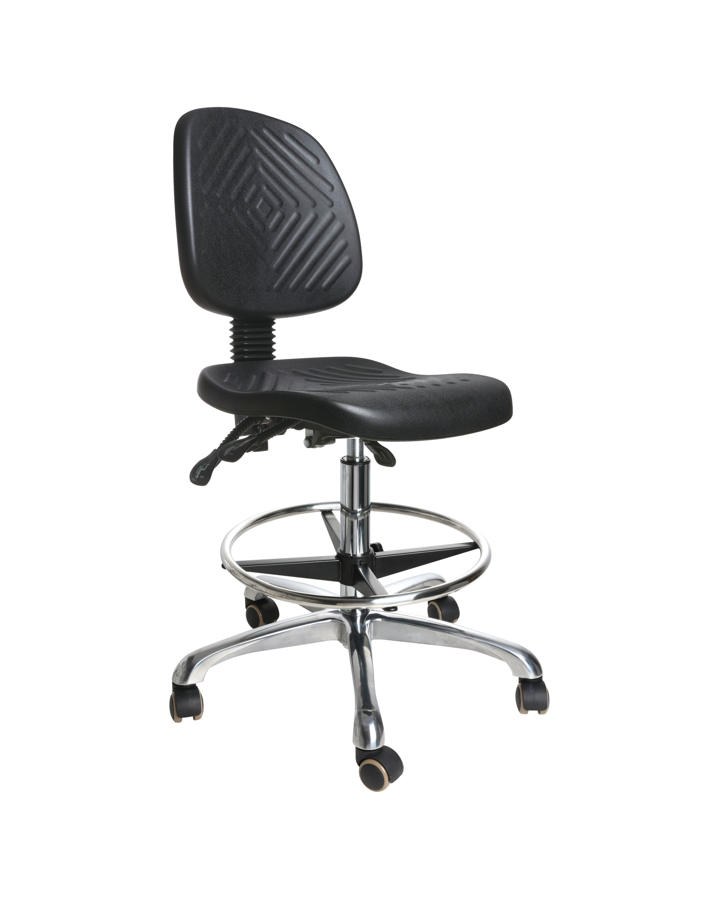 Industrial PU Utility Seating with Chrome Foot Ring and Casters Adjustable Laboratory Chair