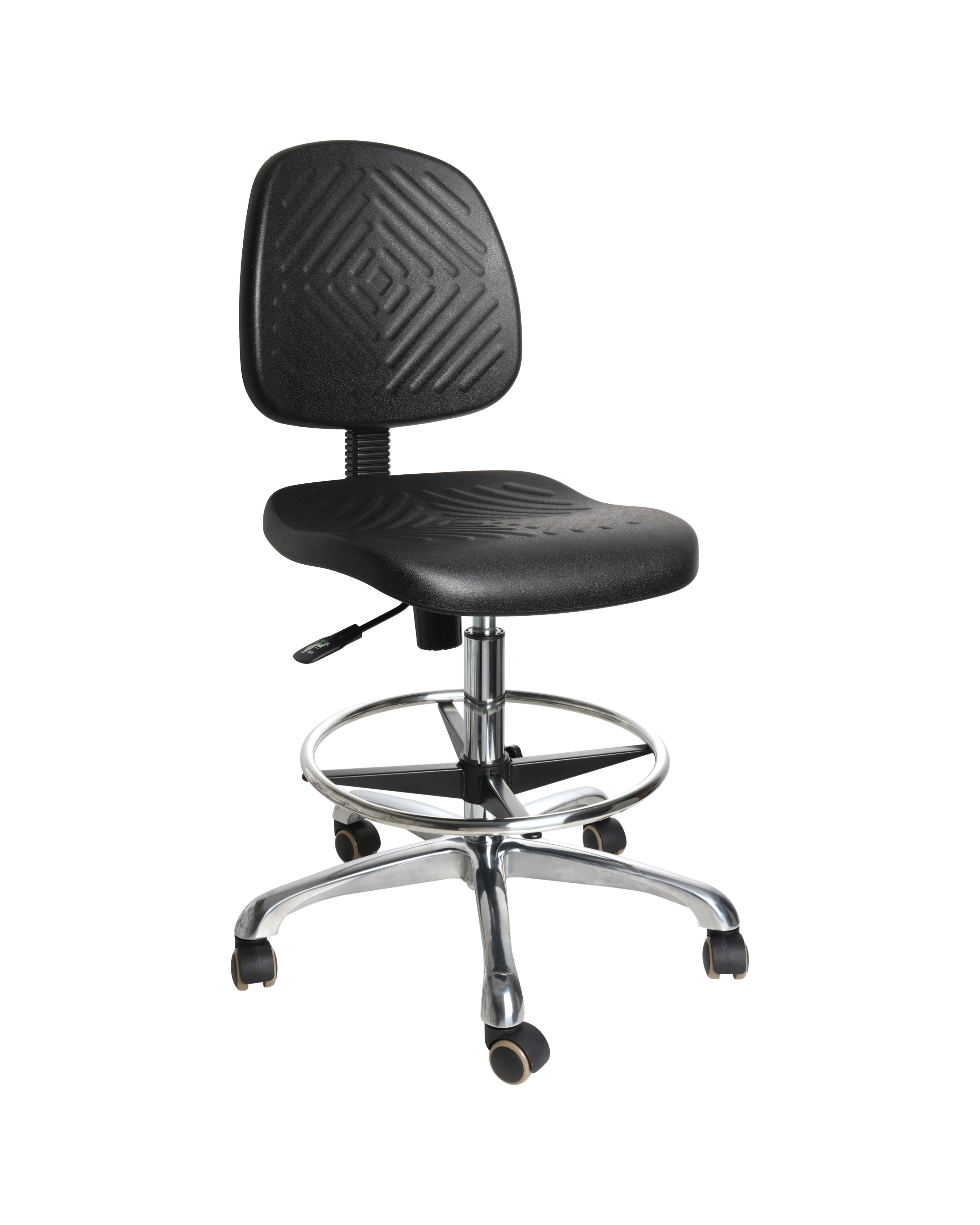 Industrial PU Utility Seating with Chrome Foot Ring and Casters Adjustable Laboratory Chair