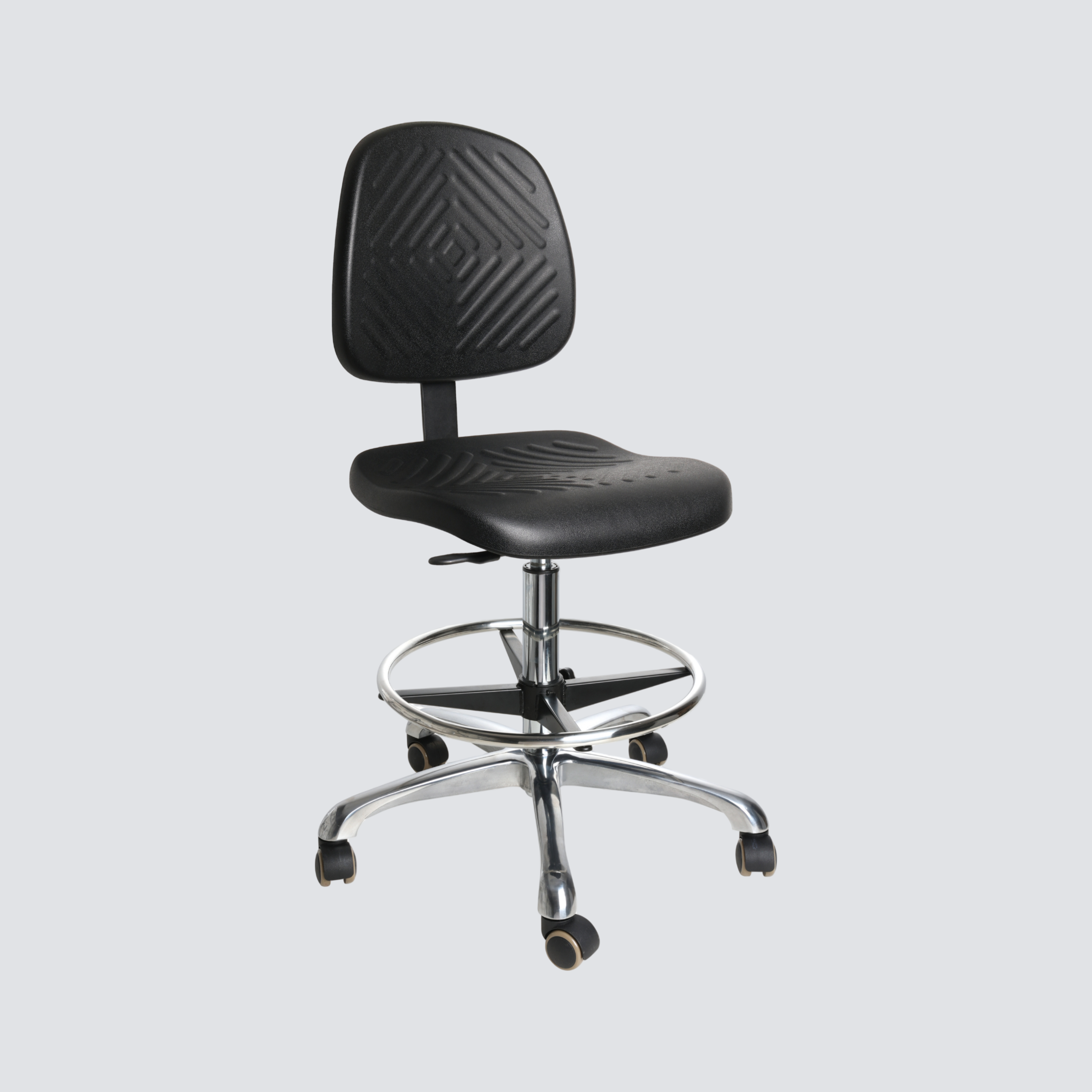 Industrial Polyurethane Adjustable with Chrome Foot Ring and Casters Laboratory Chair
