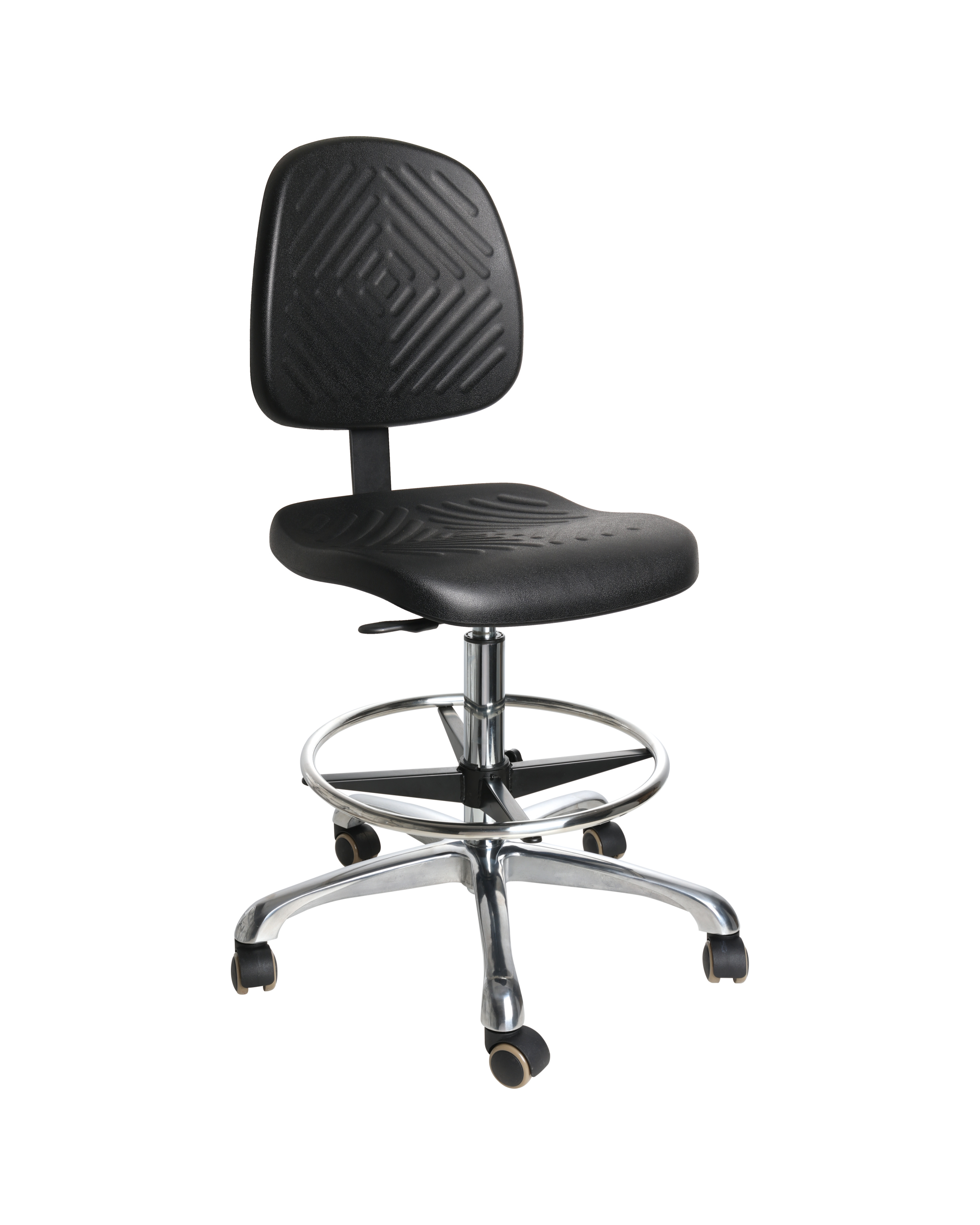 Industrial PU Utility Seating with Chrome Foot Ring and Casters Adjustable Laboratory Chair