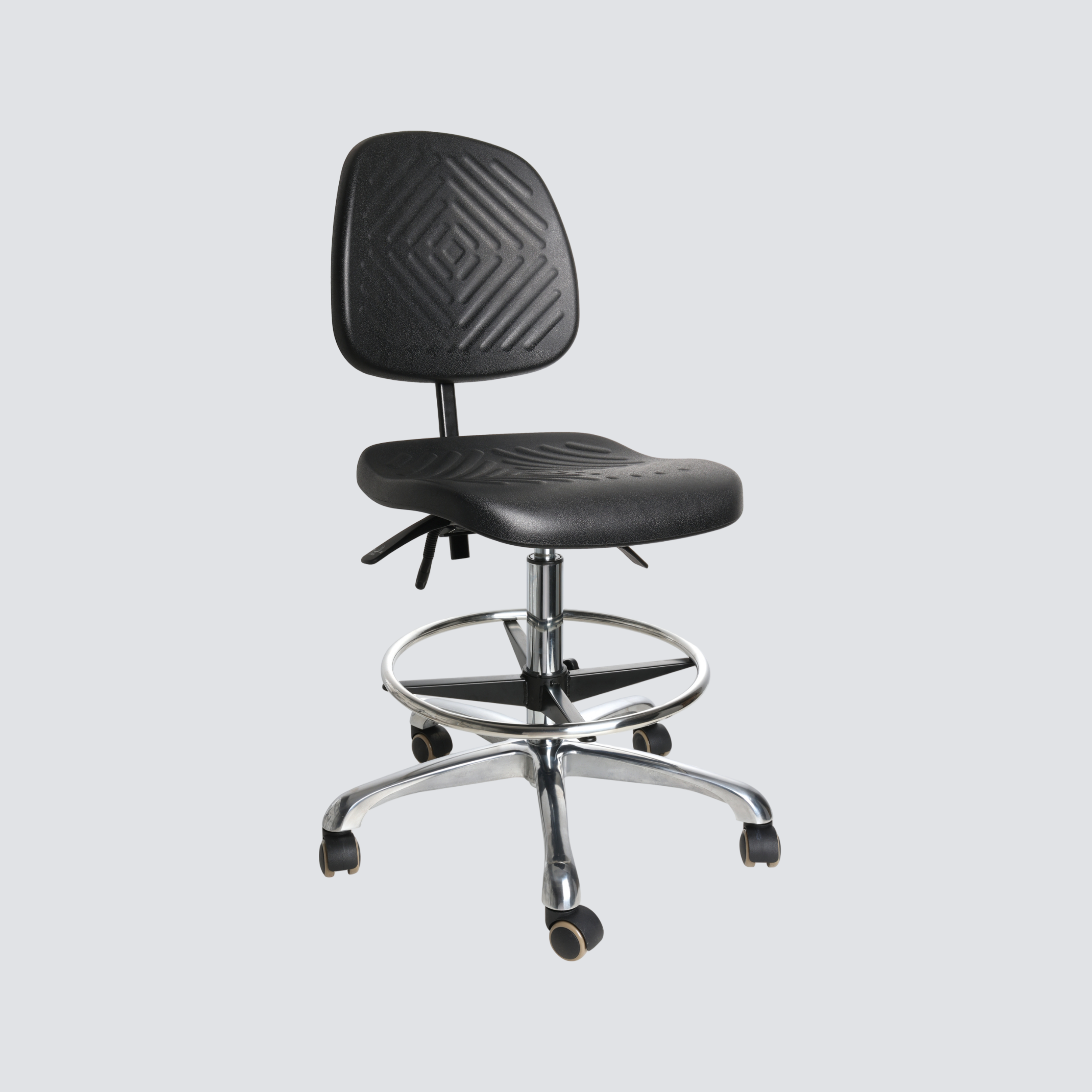 Industrial Polyurethane Chrome Foot Ring Adjustable and Casters with Laboratory Chair