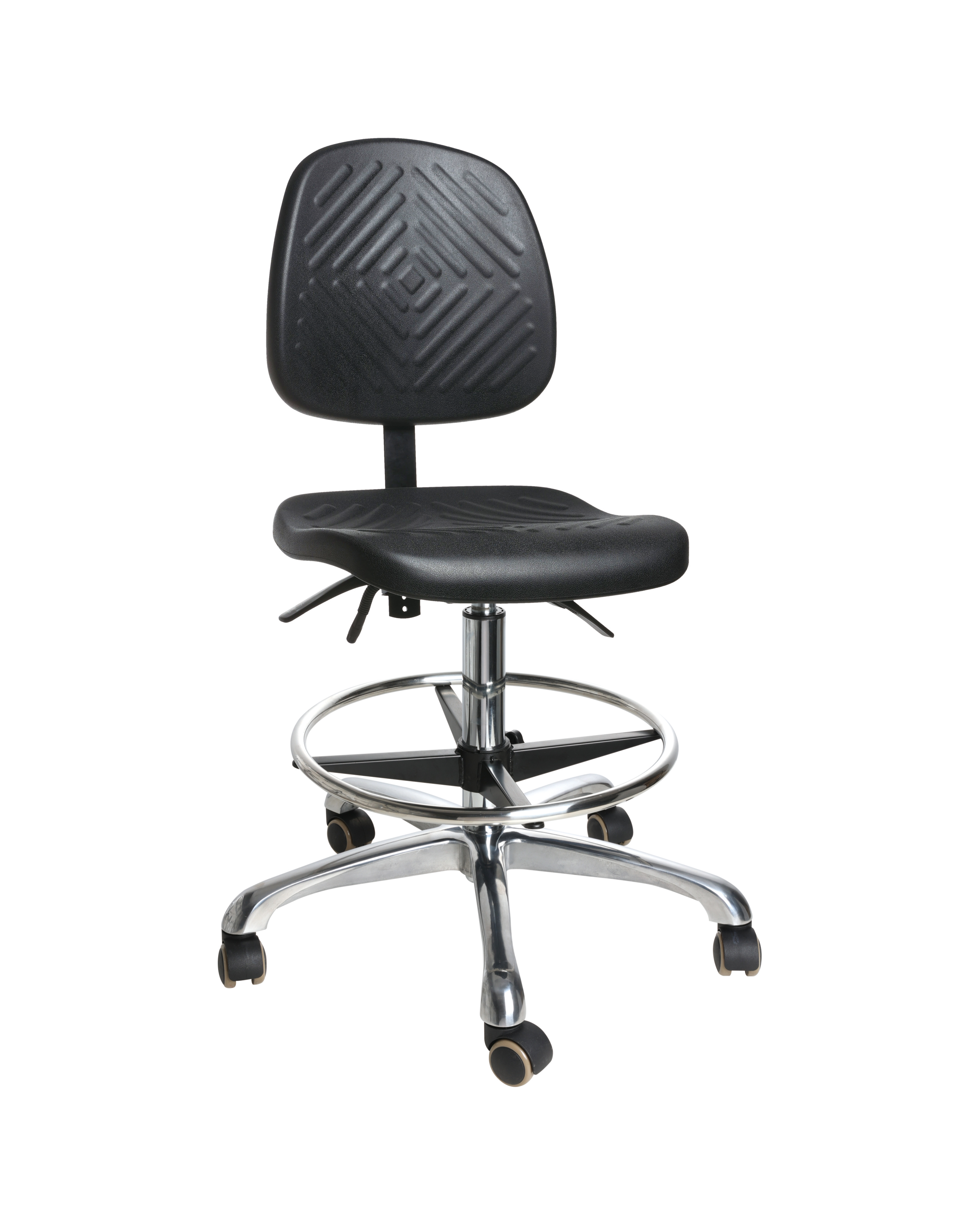 Professional Laboratory Industrial Polyurethane Chair with Chrome Foot Ring Laboratory Chair