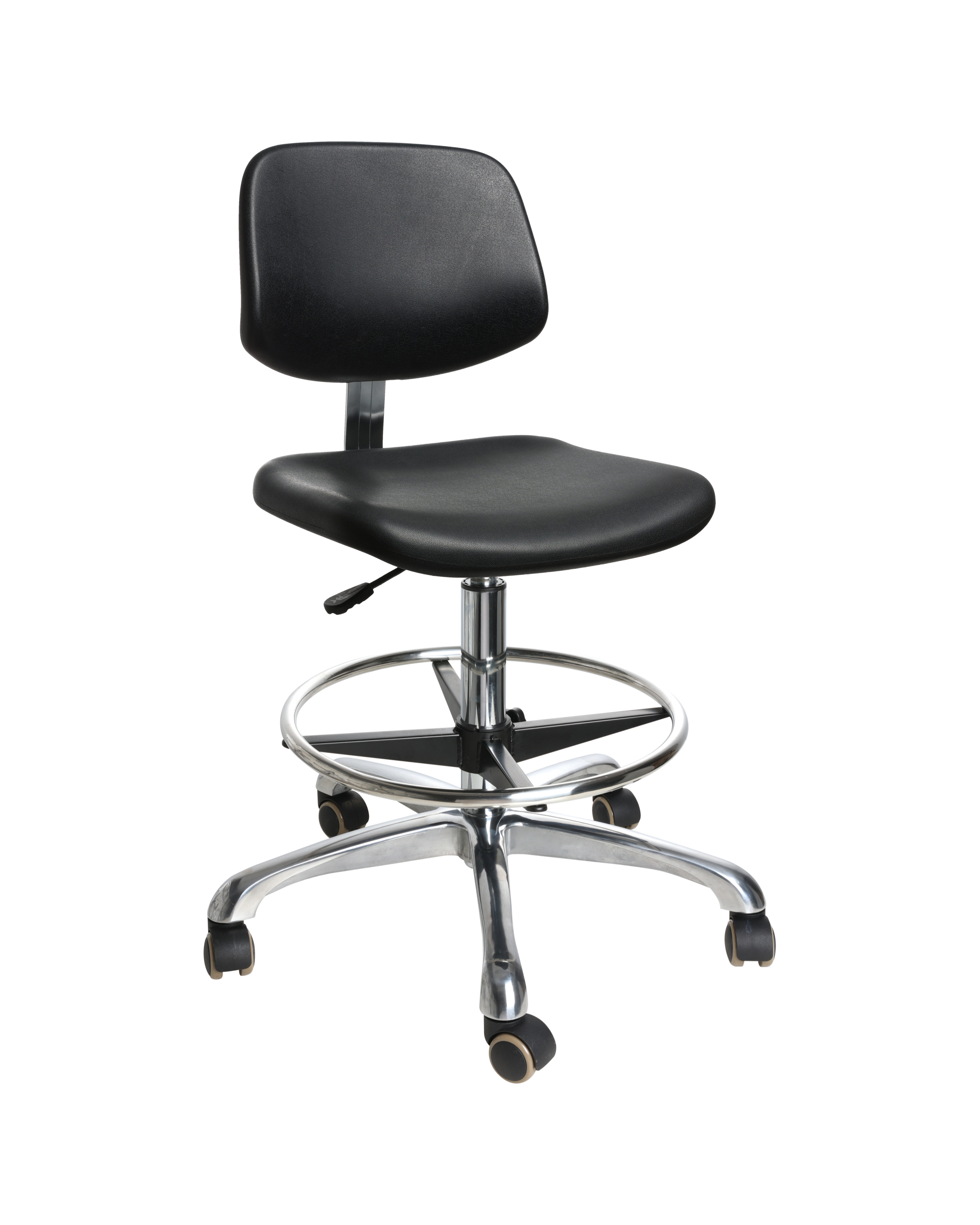 Black Heavy Duty Industrial Polyurethane Chair with Chrome Foot Ring Laboratory Chair