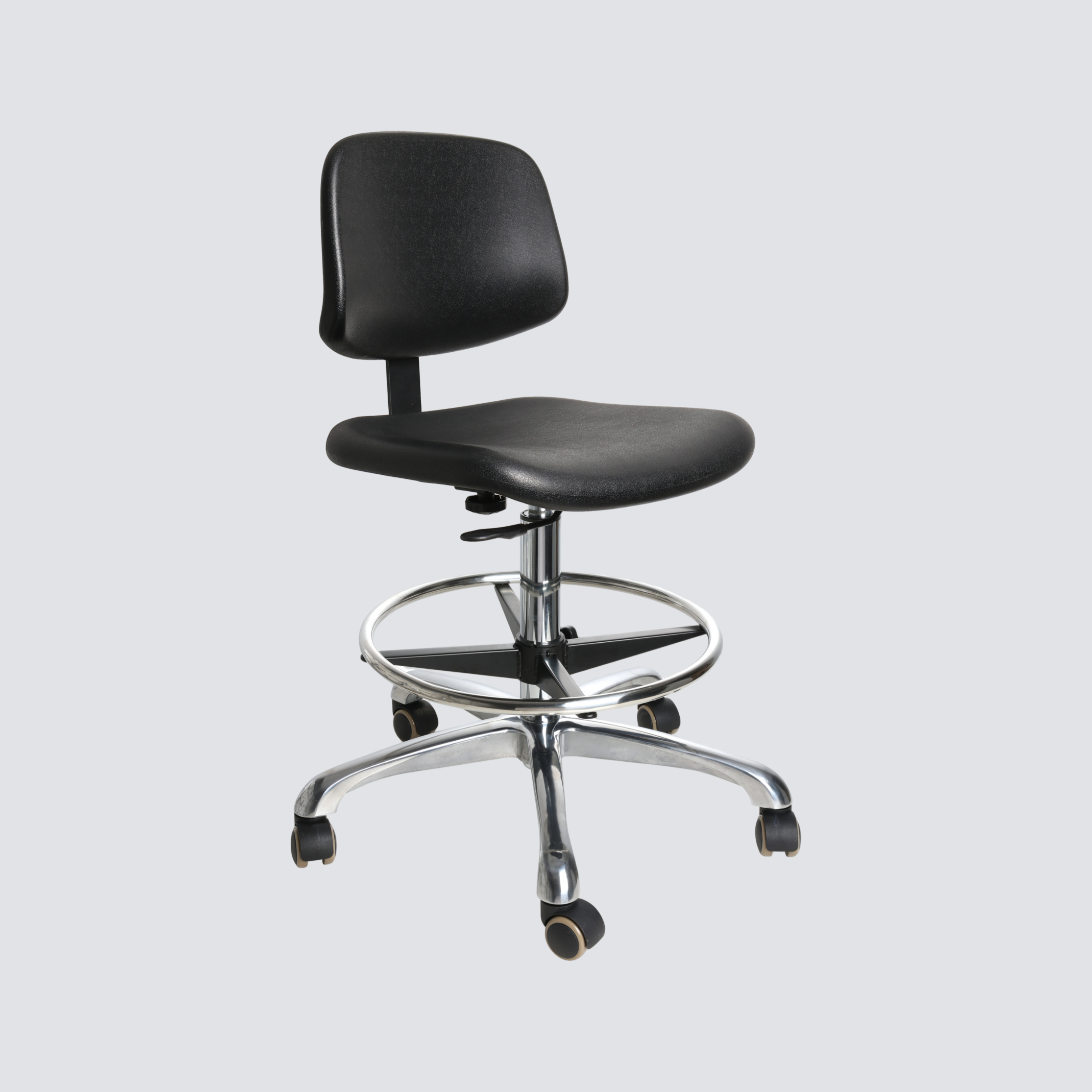 Industrial Polyurethane with Adjustable Chrome Foot Ring and Casters Laboratory Chair