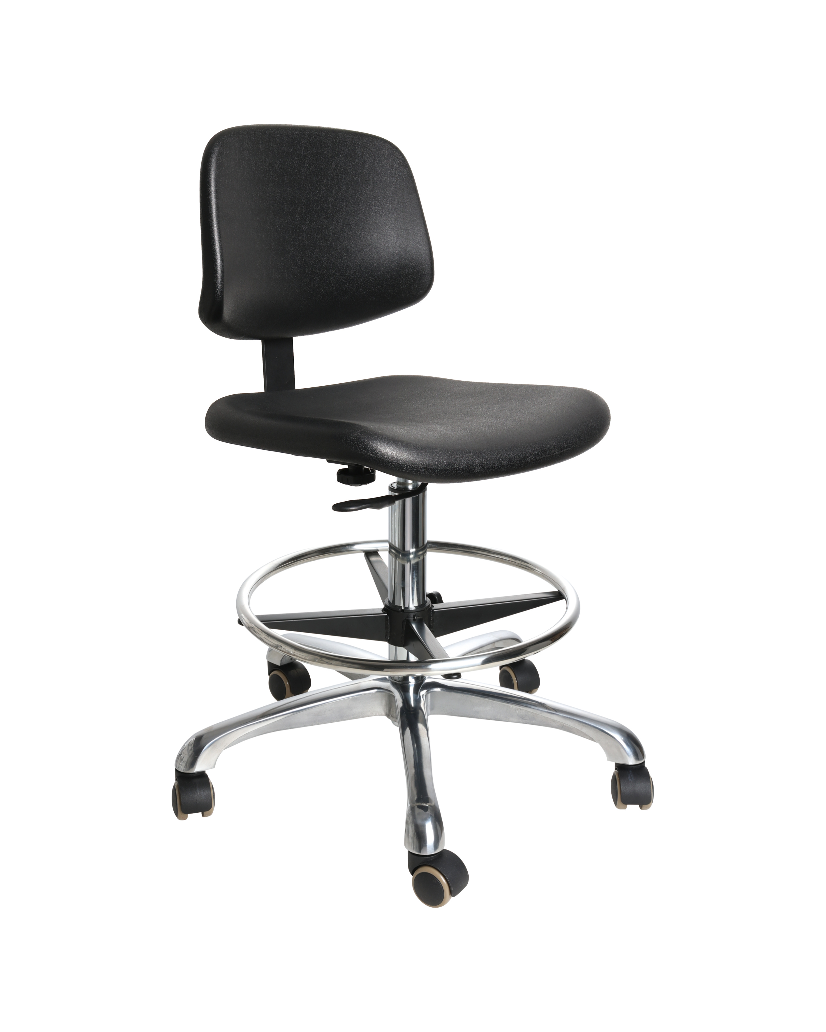 Black Heavy Duty Industrial Polyurethane Chair with Chrome Foot Ring Laboratory Chair