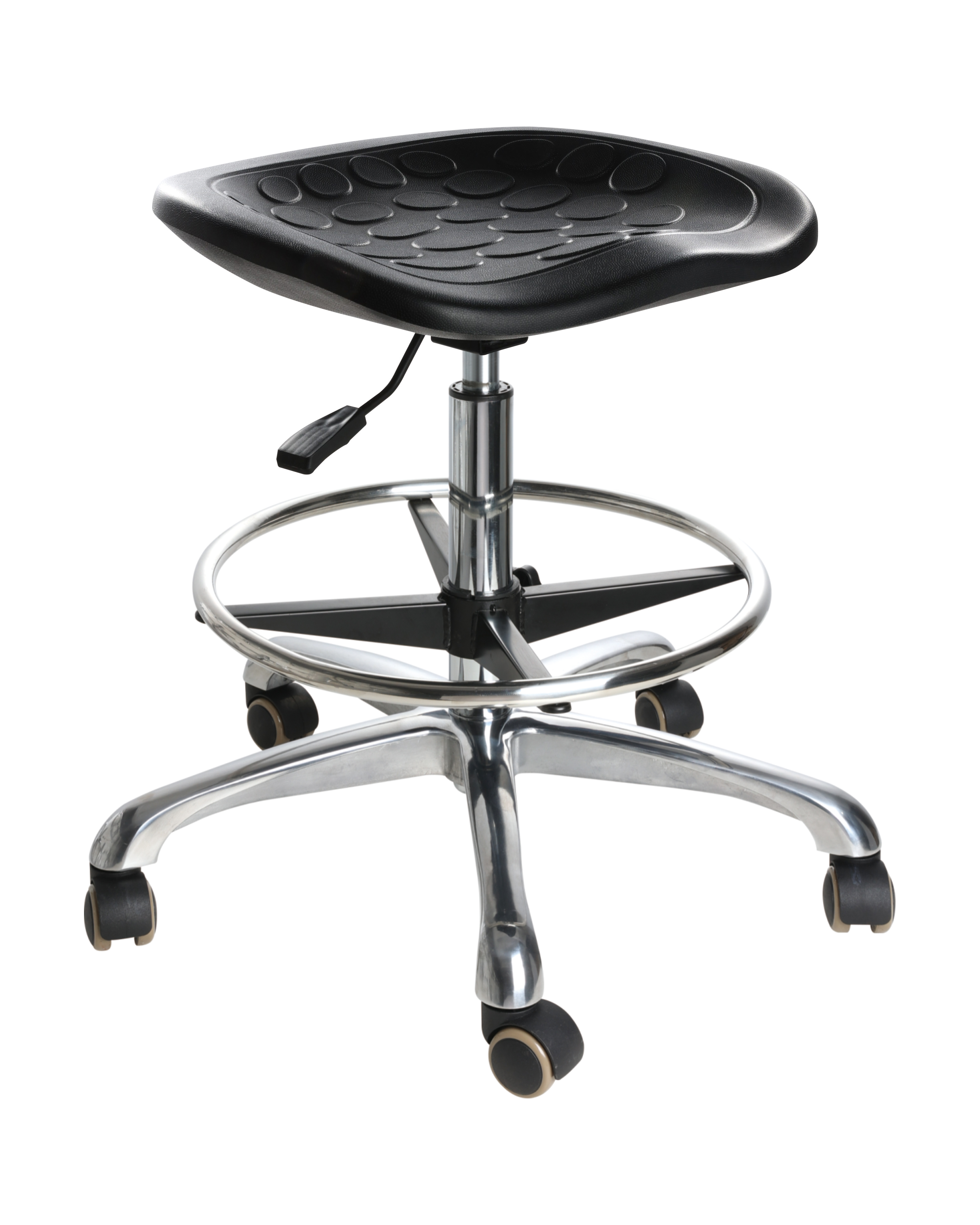 Industrial PU Adjustable Control Seating with Chrome Foot Ring and Casters Lab Seating