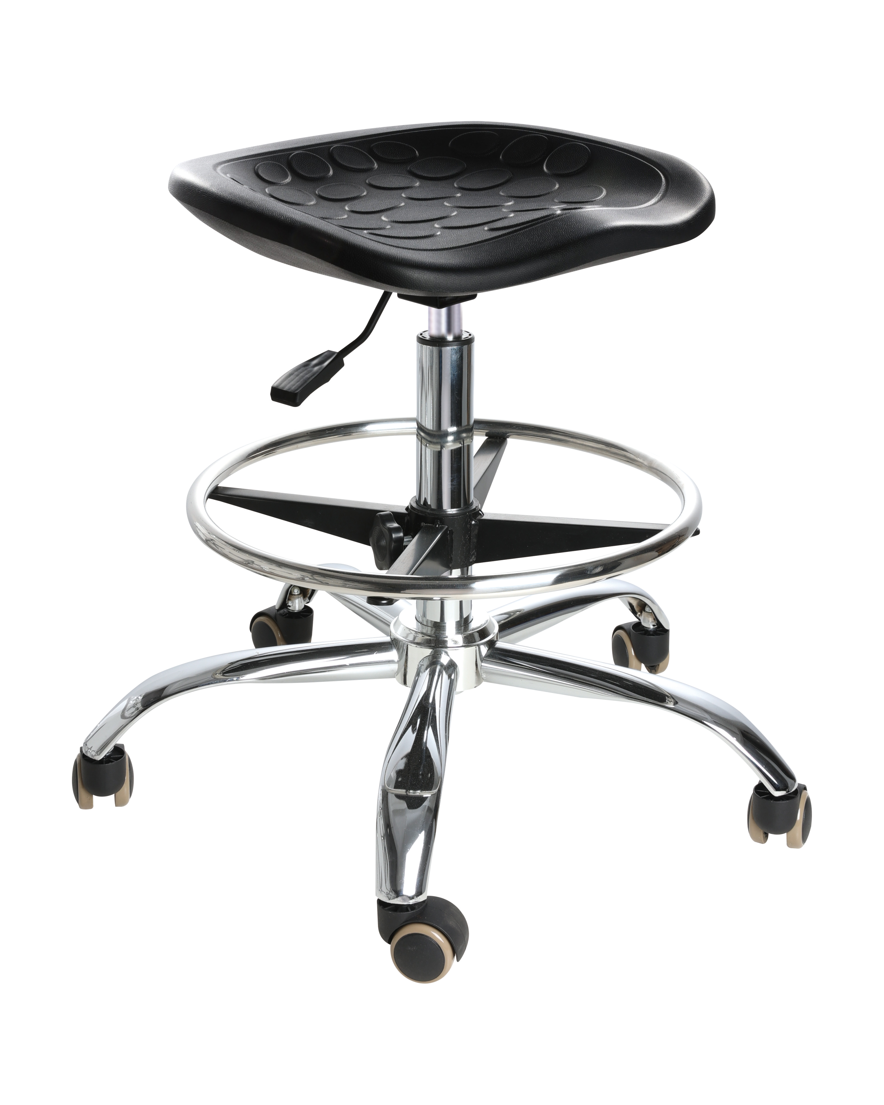 Industrial PU Adjustable Control Seating with Chrome Foot Ring and Casters Lab Seating
