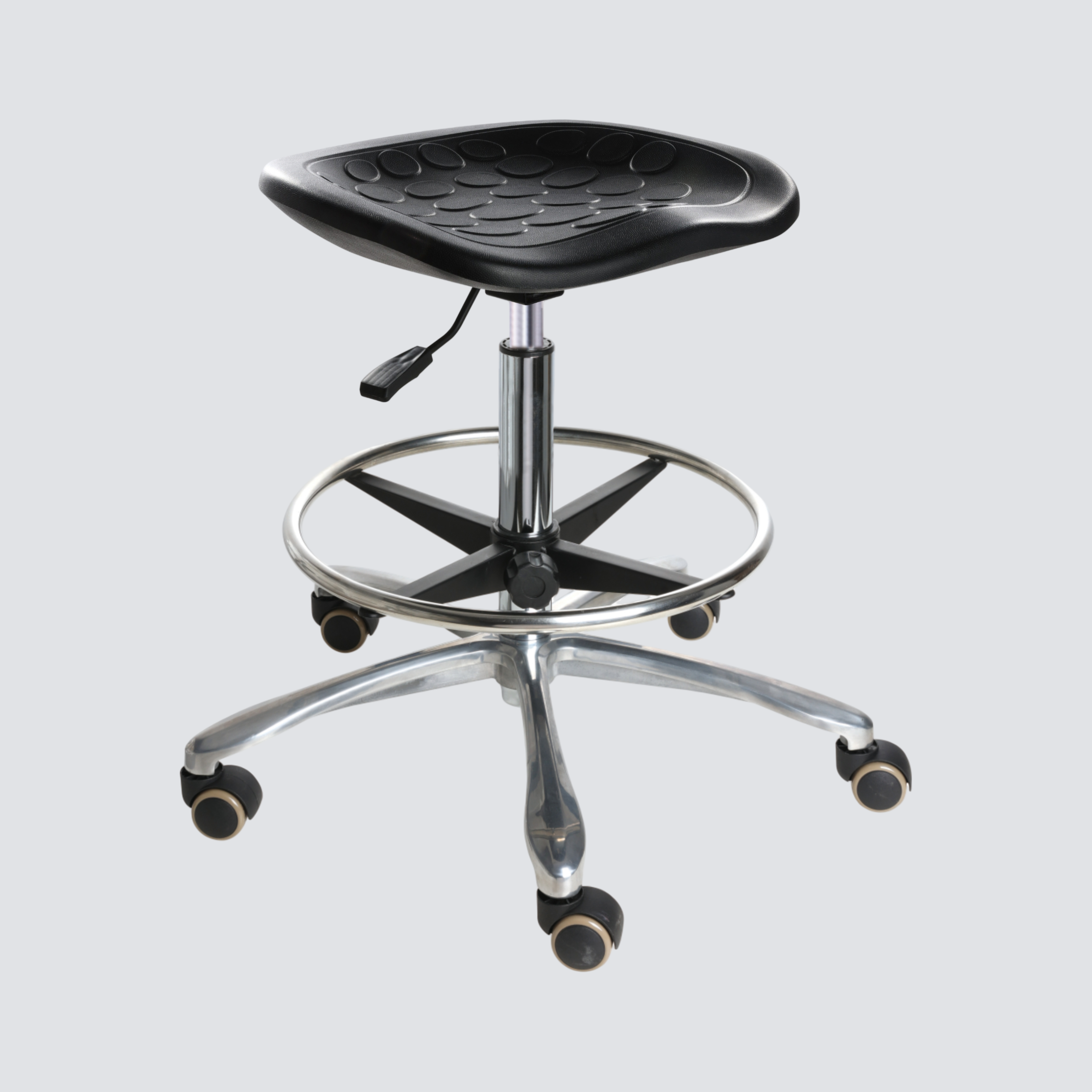 Industrial Polyurethane Adjustable Chrome Foot Ring Casters Laboratory Stool
