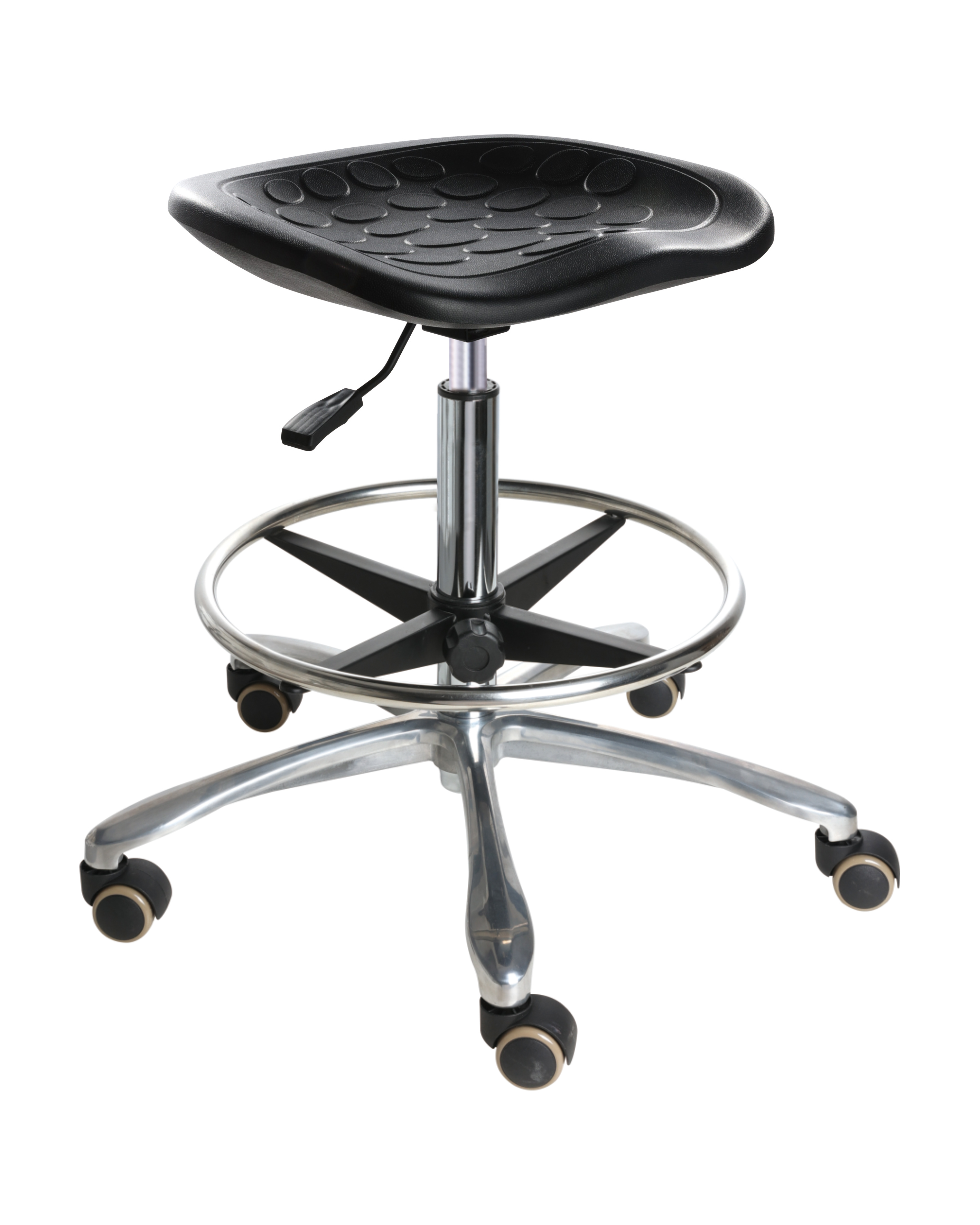 Industrial PU Adjustable Control Seating with Chrome Foot Ring and Casters Lab Seating