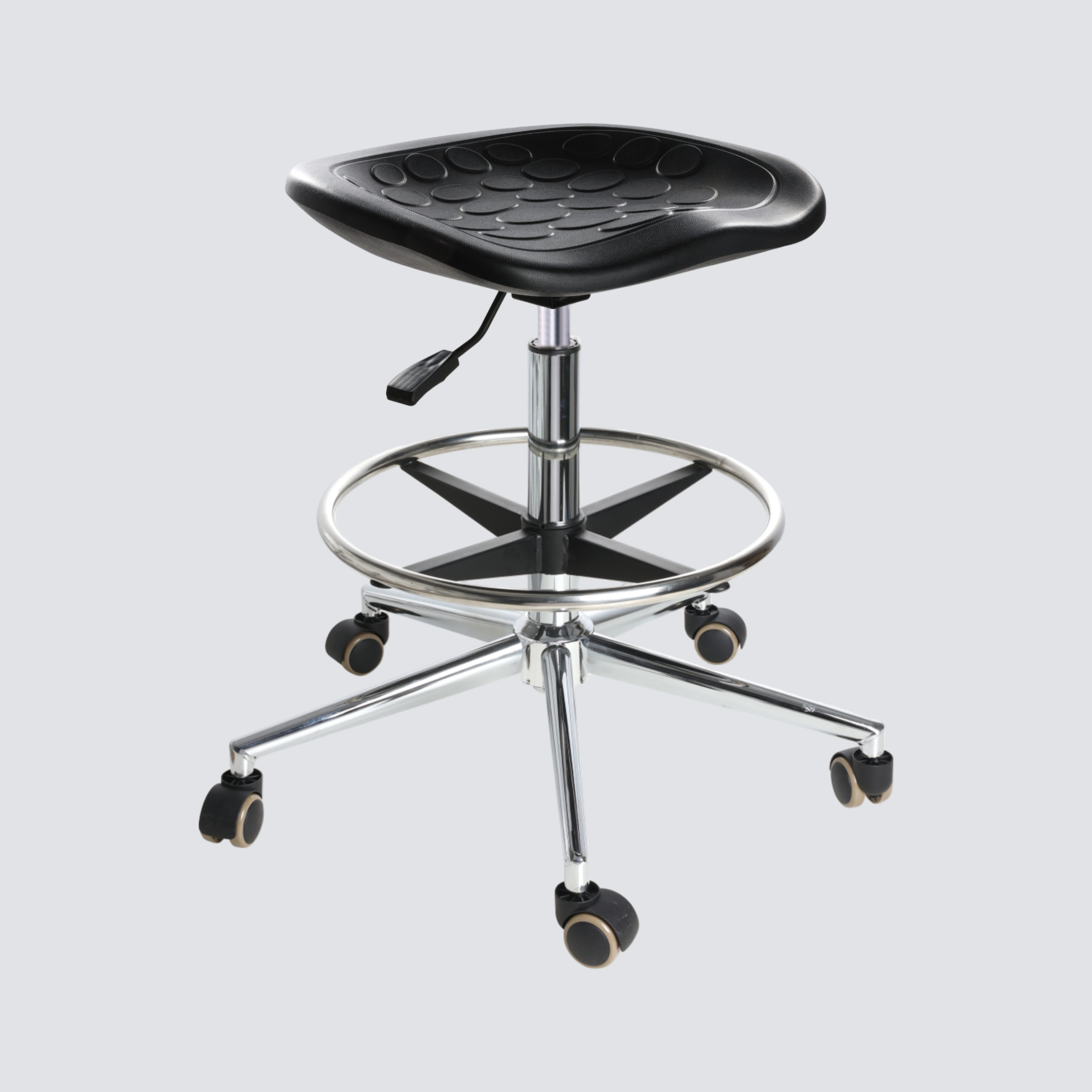Industrial Polyurethane Laboratory Chair Casters Adjustable Chrome Foot Ring