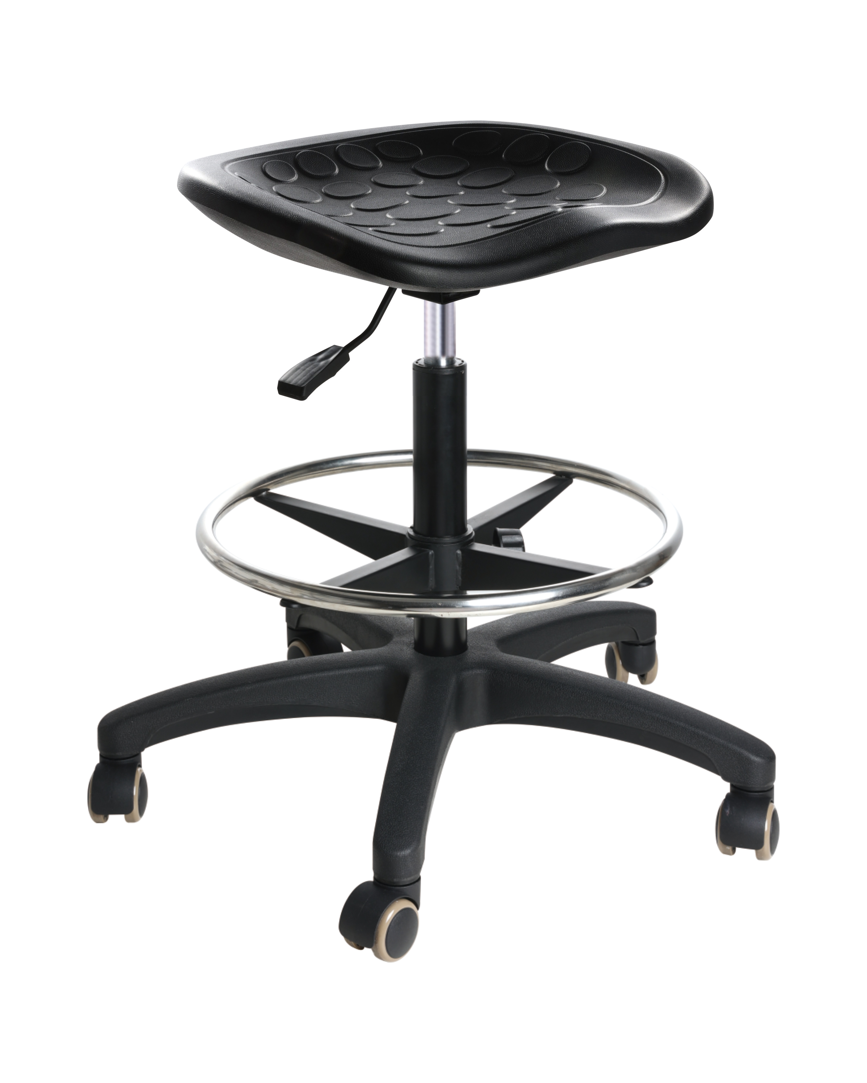Industrial PU Adjustable Control Seating with Chrome Foot Ring and Casters Lab Seating