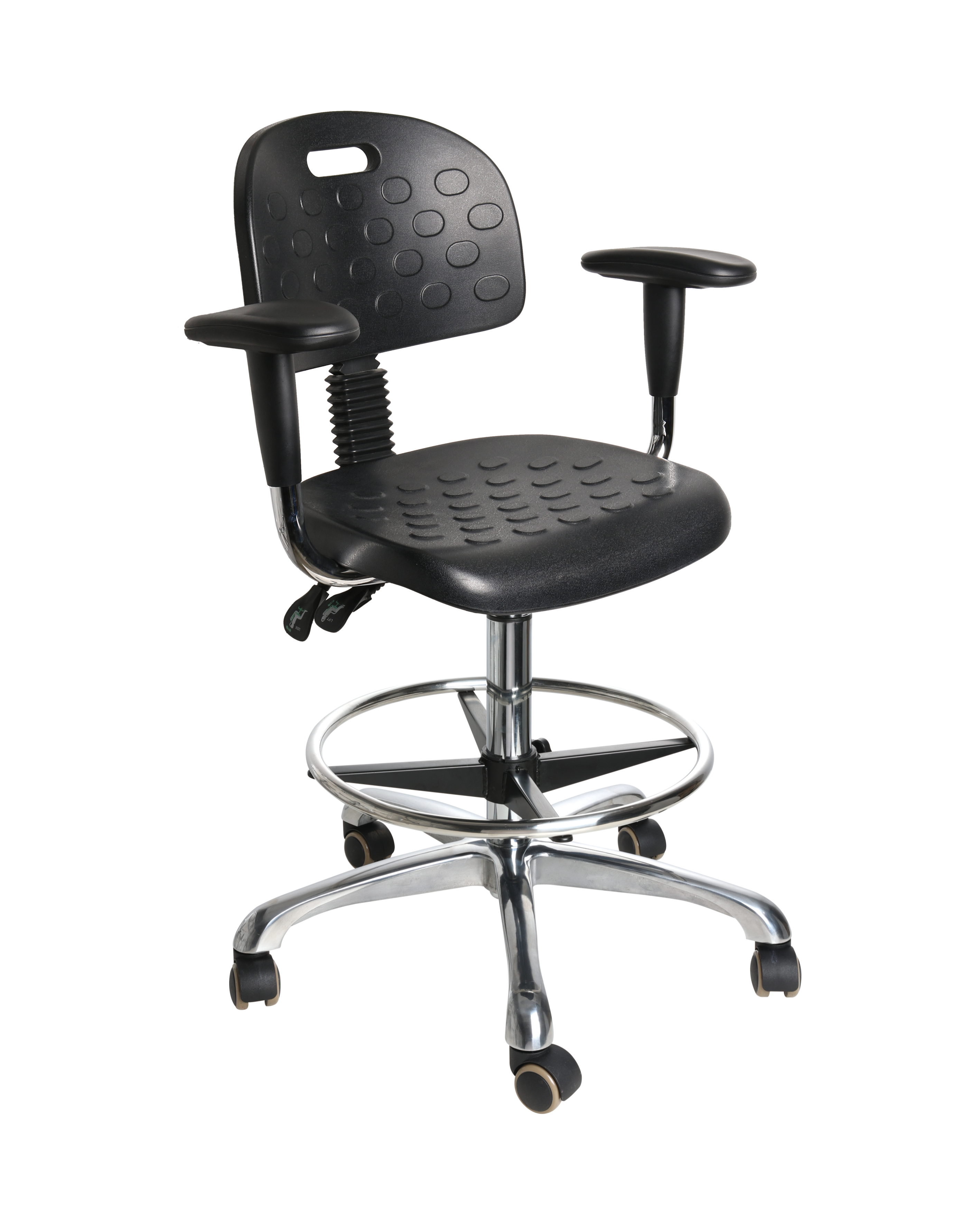 Industrial Polyurethane Modern Seating with Chrome Foot Ring and Casters Adjustable Laboratory Chair