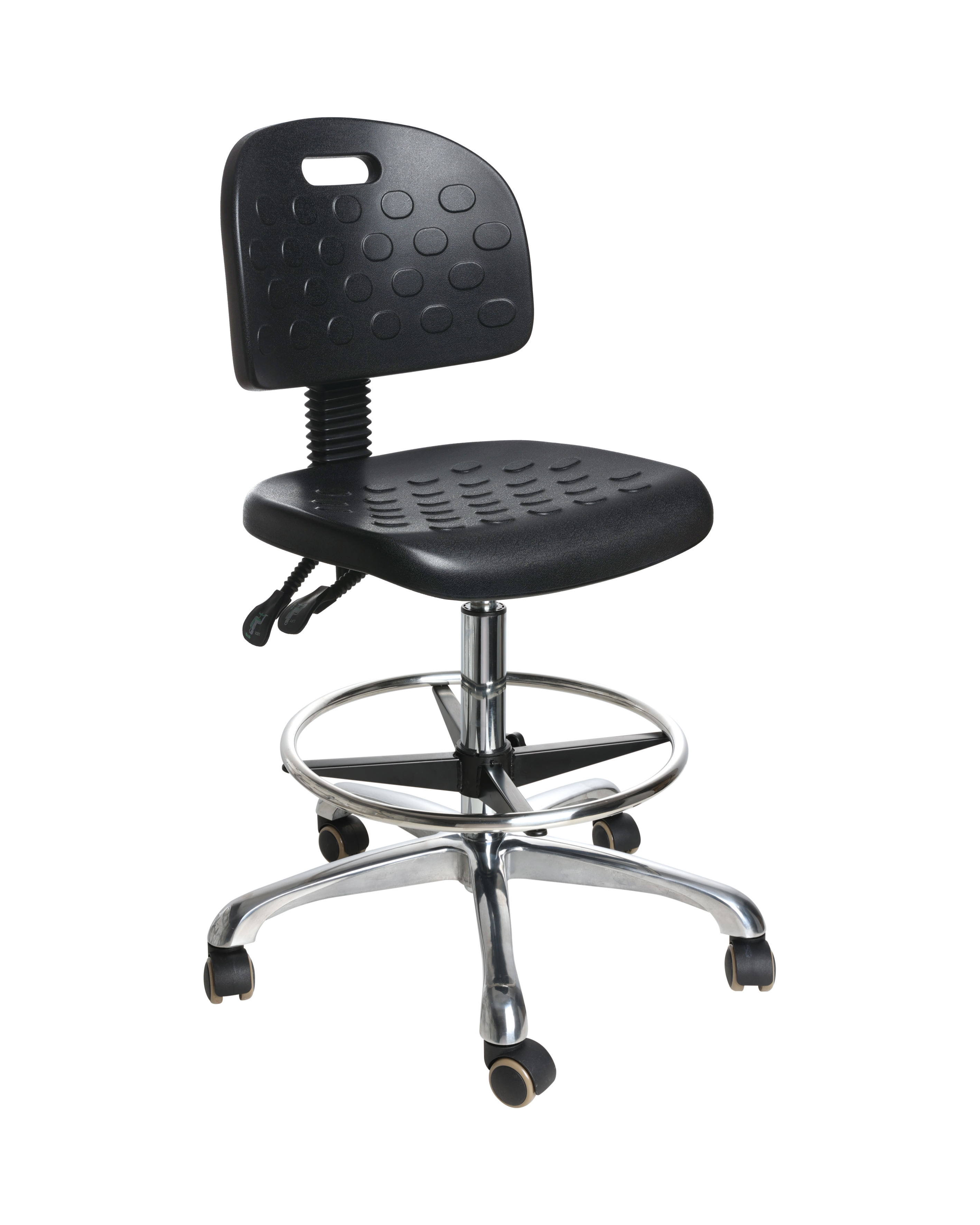 Industrial Polyurethane Modern Seating with Chrome Foot Ring and Casters Adjustable Laboratory Chair