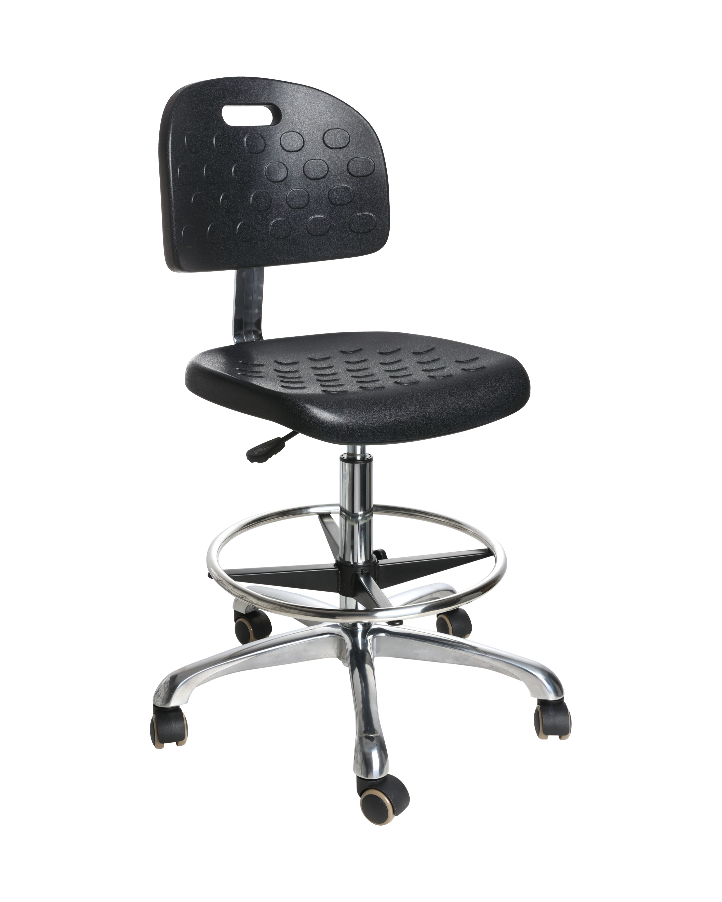 Industrial Polyurethane Modern Seating with Chrome Foot Ring and Casters Adjustable Laboratory Chair